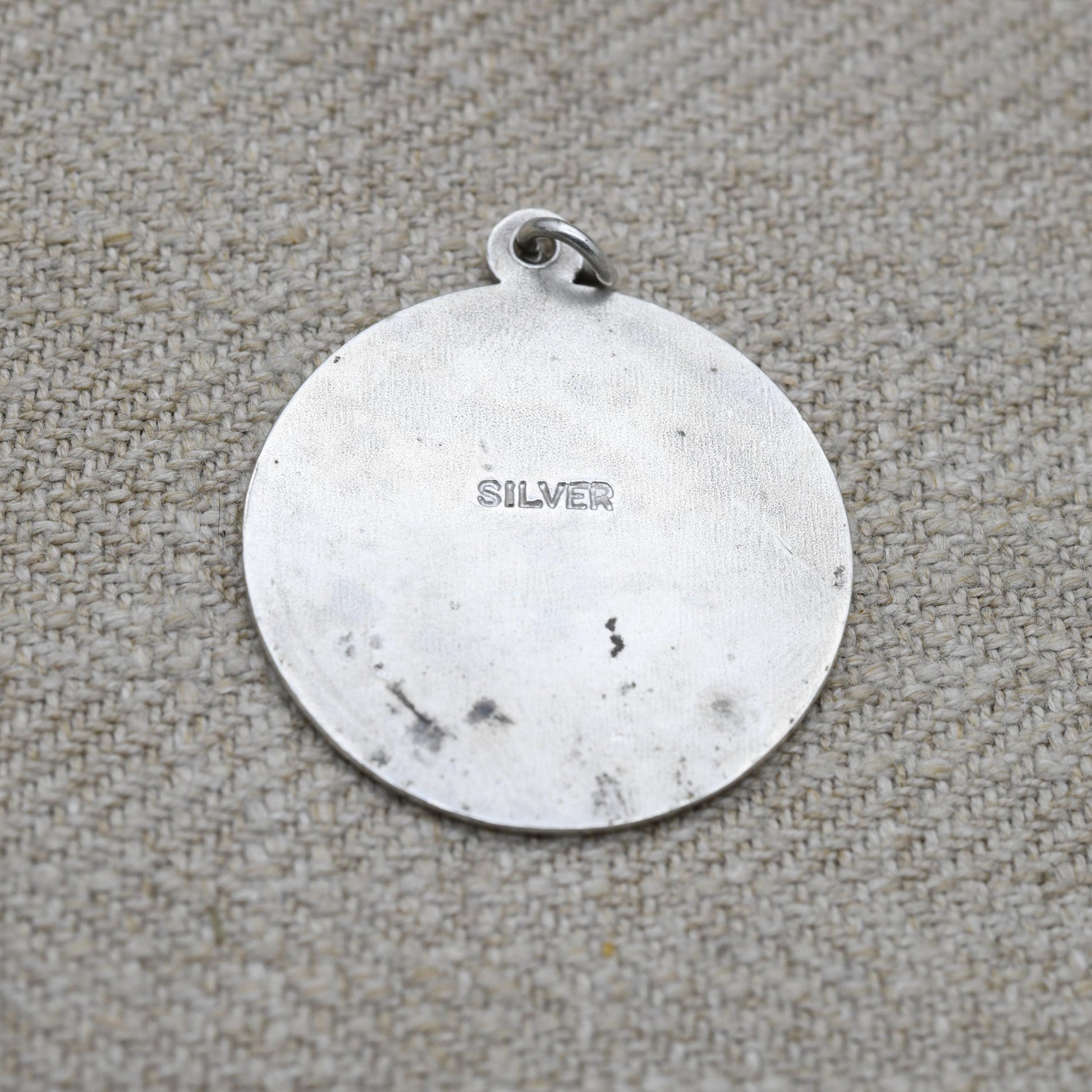 Vintage Sterling Silver Large St. Christopher Pendant - Embossed Relief | Circle Shape | Saint of Travelling Religious Jewellery | Necklace
