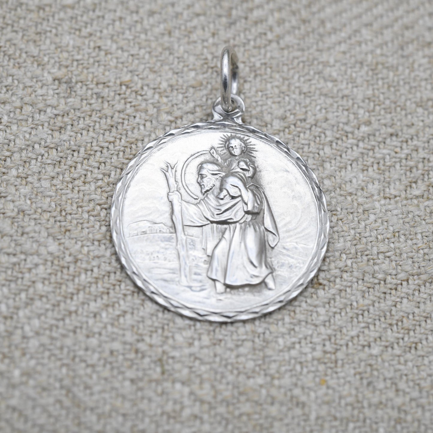 Vintage Sterling Silver St. Christopher Pendant - Embossed Relief | Circle Shape | Saint of Travelling | Gift for Pendant Necklace