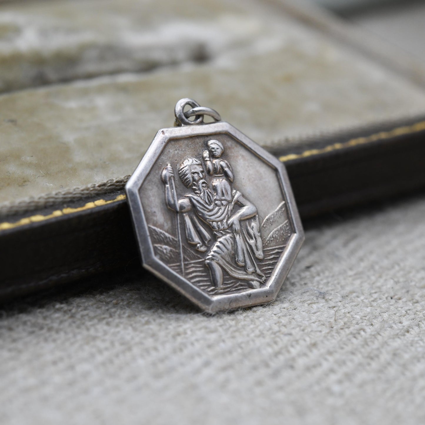 Vintage Sterling Silver St. Christopher Pendant - Embossed Relief | Octagon | Saint of Travelling | Religious Jewellery | Gift for Necklace