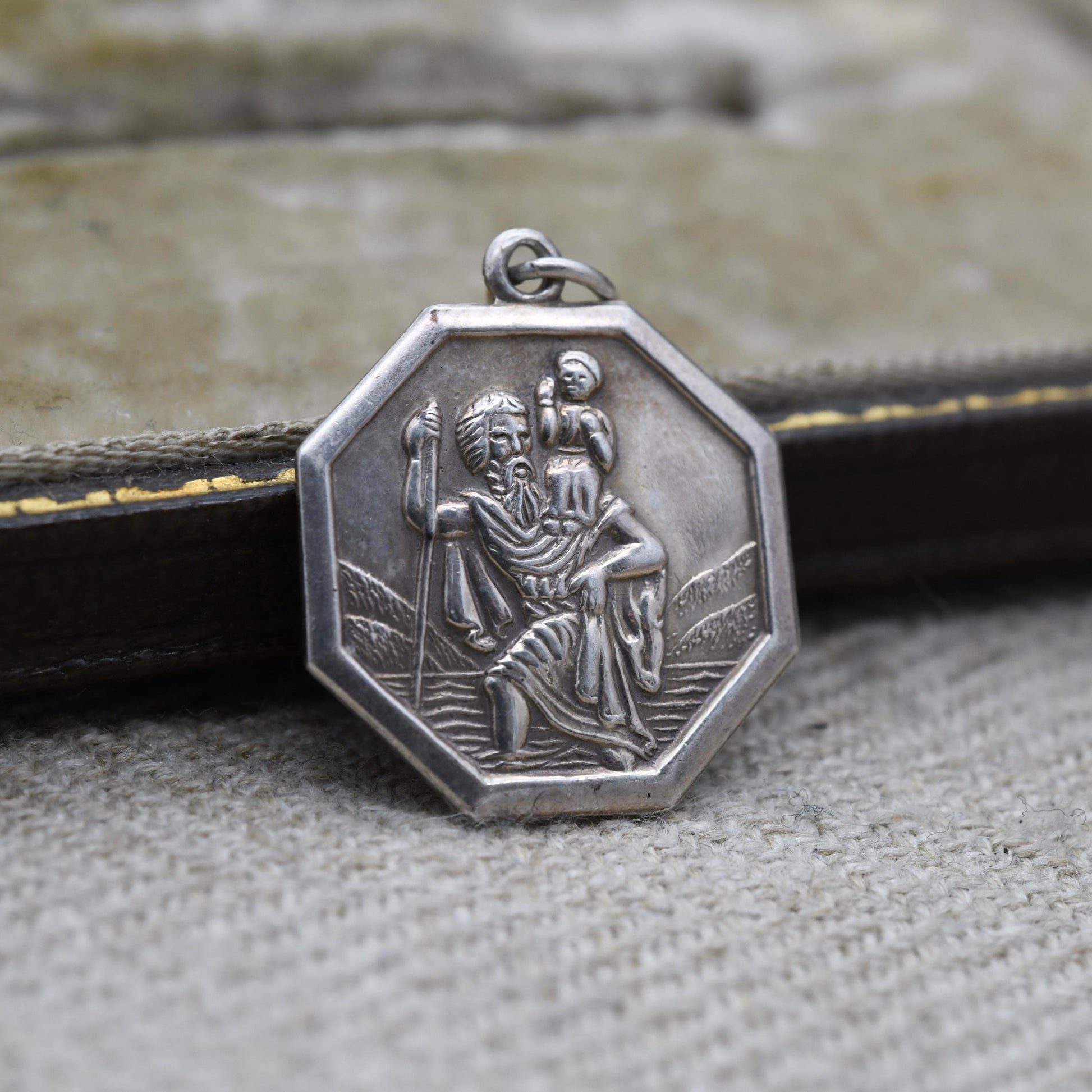 Vintage Sterling Silver St. Christopher Pendant - Embossed Relief | Octagon | Saint of Travelling | Religious Jewellery | Gift for Necklace