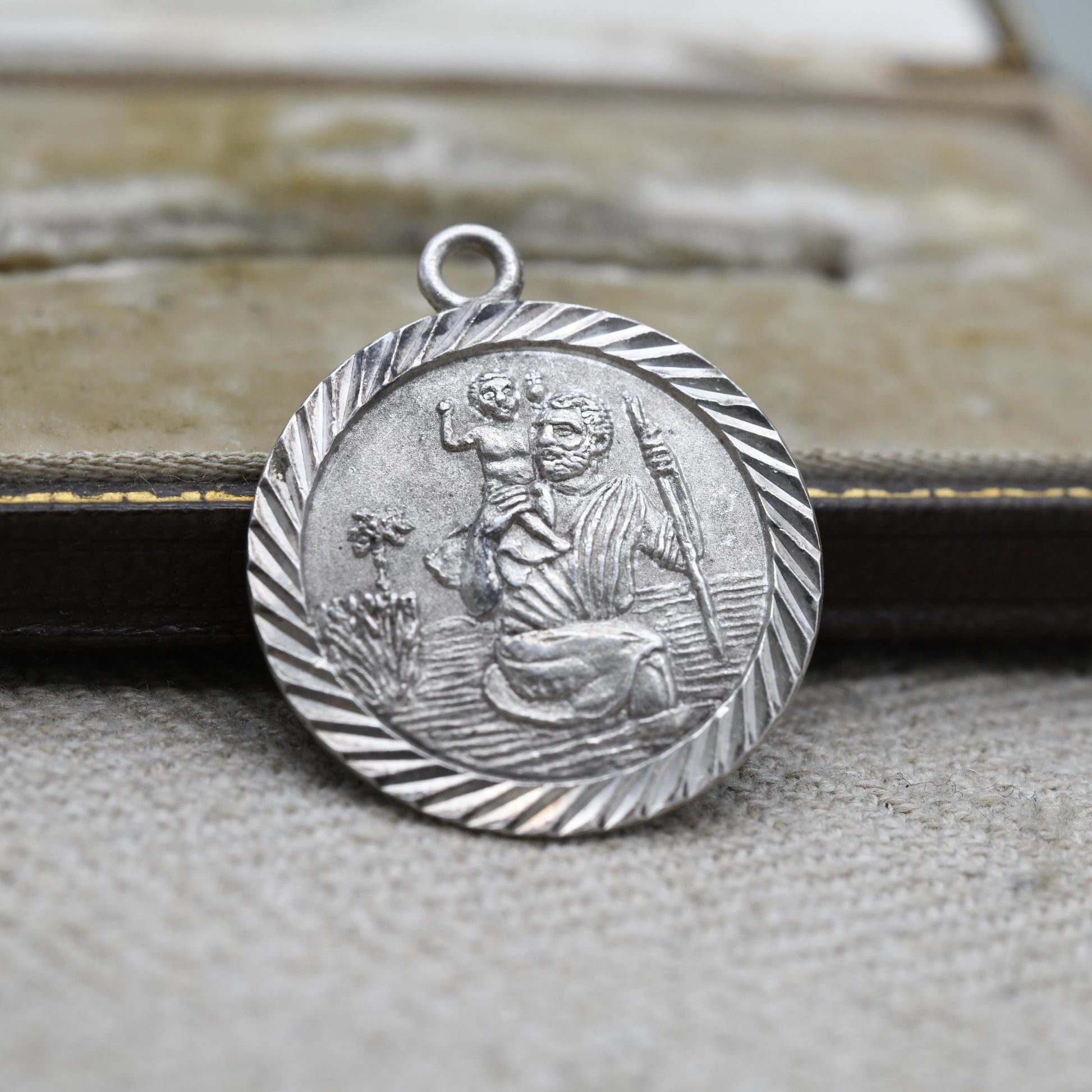 Vintage Sterling Silver St. Christopher Pendant - Embossed Relief with Detailed Background | Saint of Travelling | Religious Jewellery