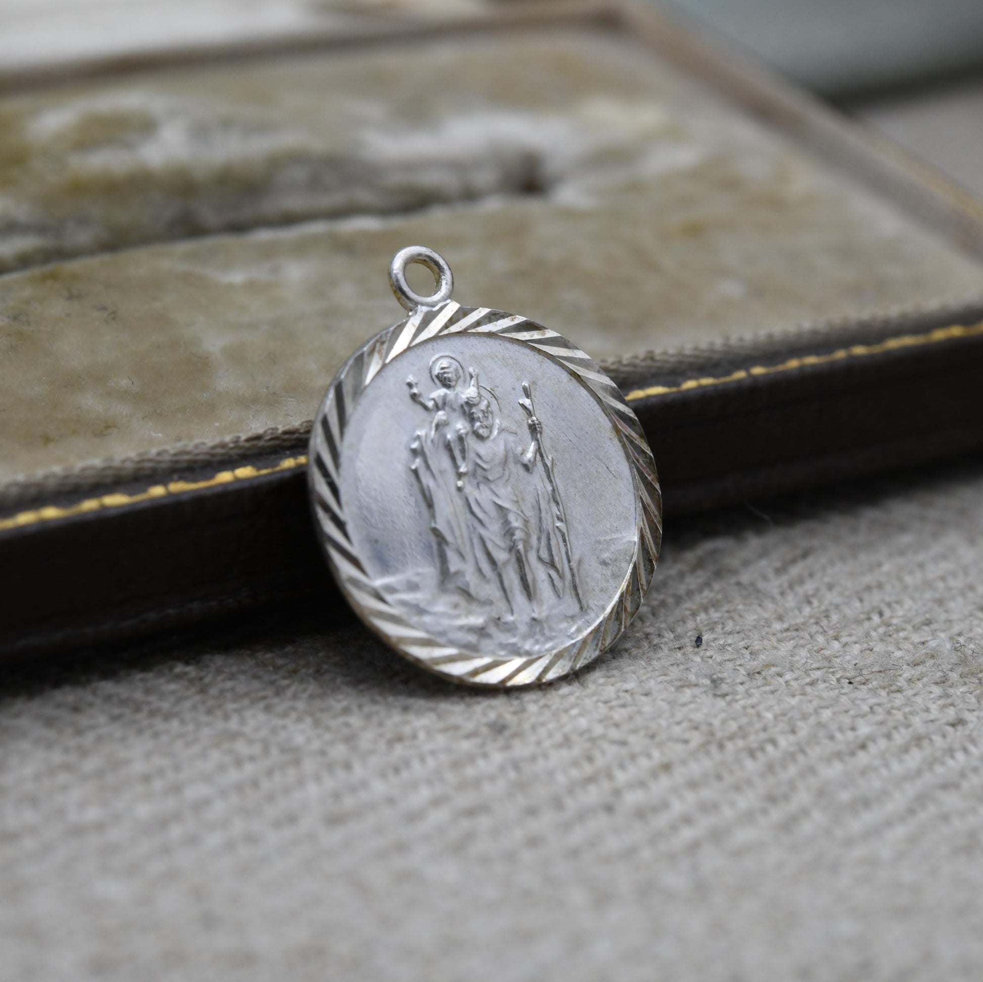 Vintage Sterling Silver St. Christopher Pendant - Raised Relief | Circle | Saint of Travelling | Religious Jewellery