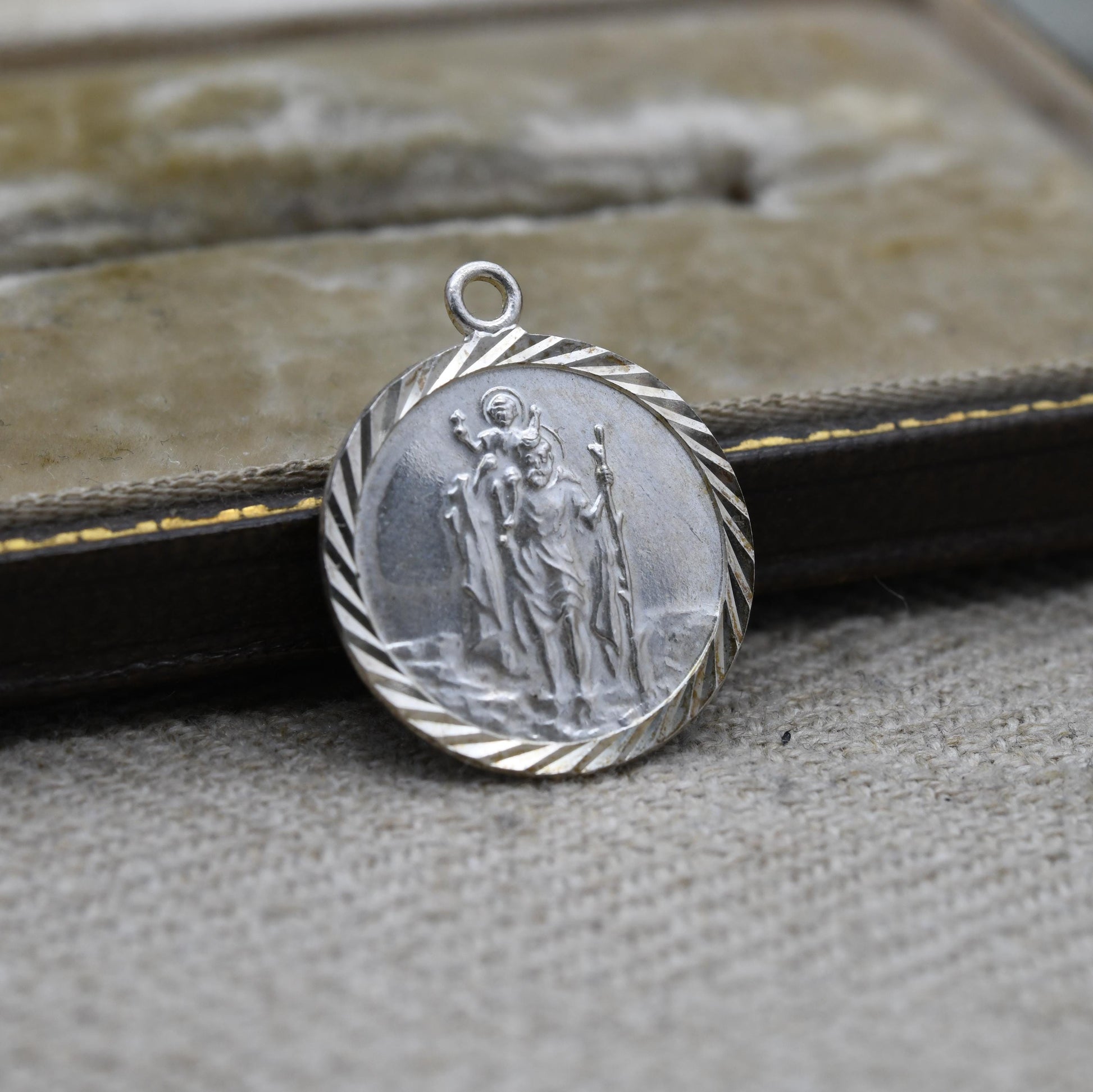Vintage Sterling Silver St. Christopher Pendant - Raised Relief | Circle | Saint of Travelling | Religious Jewellery