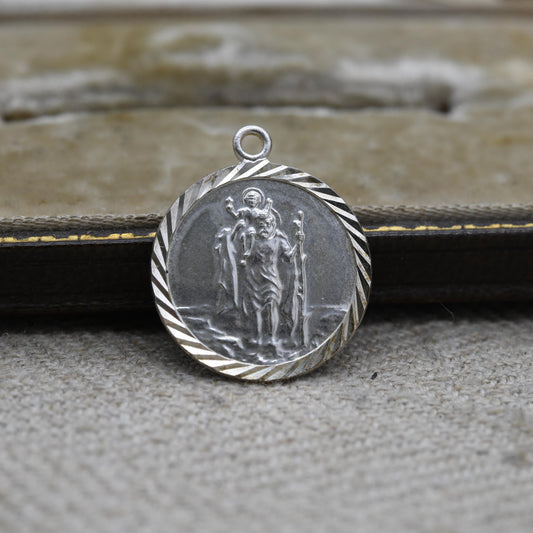 Vintage Sterling Silver St. Christopher Pendant - Raised Relief | Circle | Saint of Travelling | Religious Jewellery