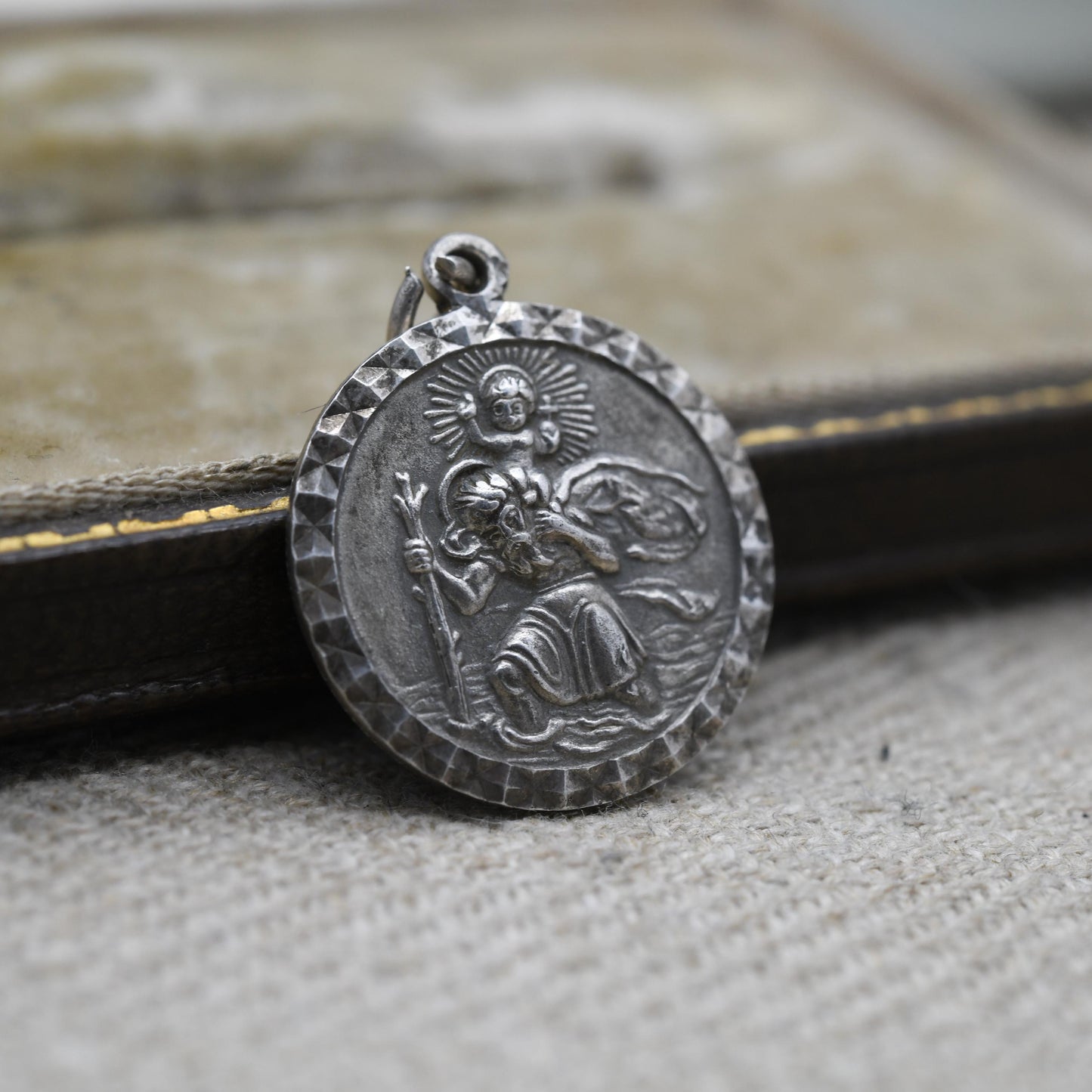 Vintage Sterling Silver St. Christopher Pendant - Embossed Relief | Circle Shape | Religious Jewellery | Gift for Charm Necklace