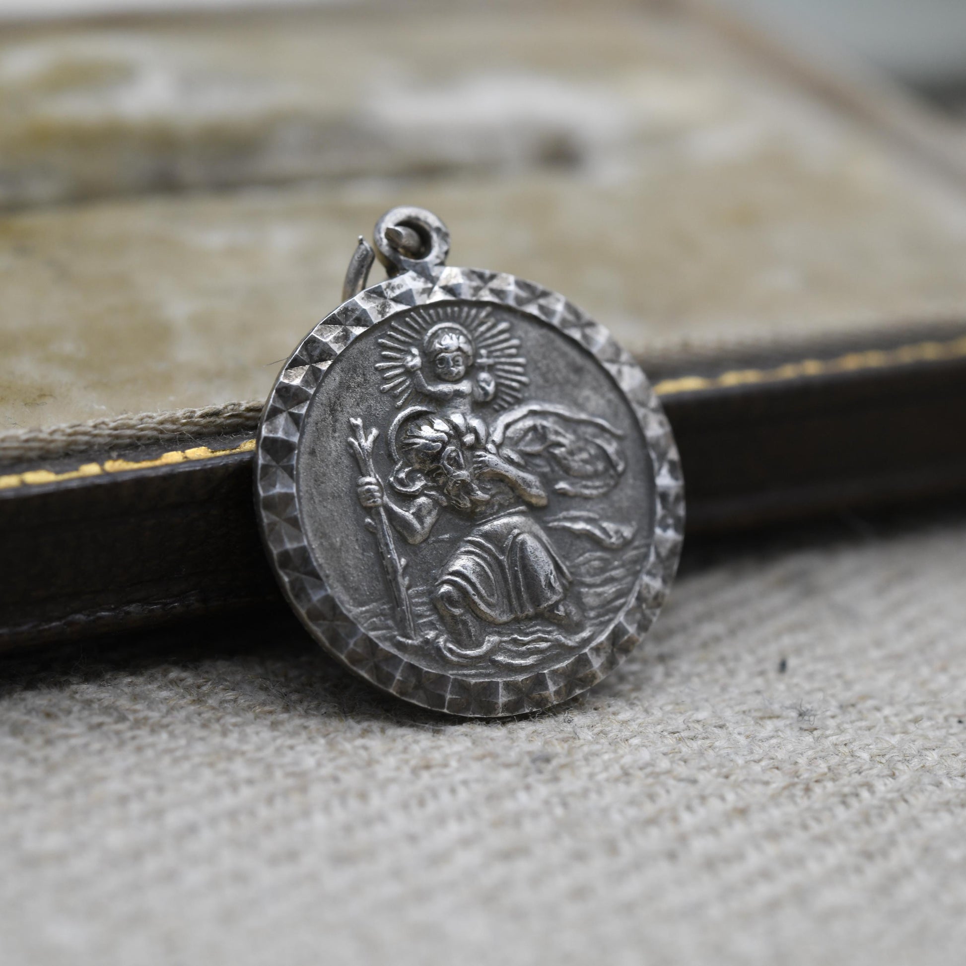 Vintage Sterling Silver St. Christopher Pendant - Embossed Relief | Circle Shape | Religious Jewellery | Gift for Charm Necklace