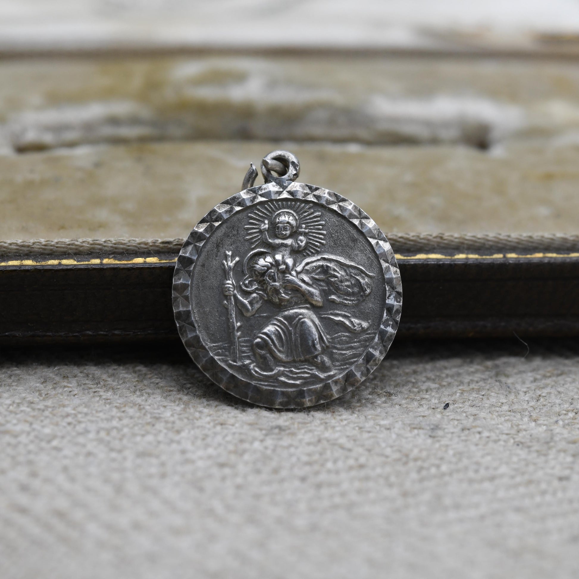 Vintage Sterling Silver St. Christopher Pendant - Embossed Relief | Circle Shape | Religious Jewellery | Gift for Charm Necklace