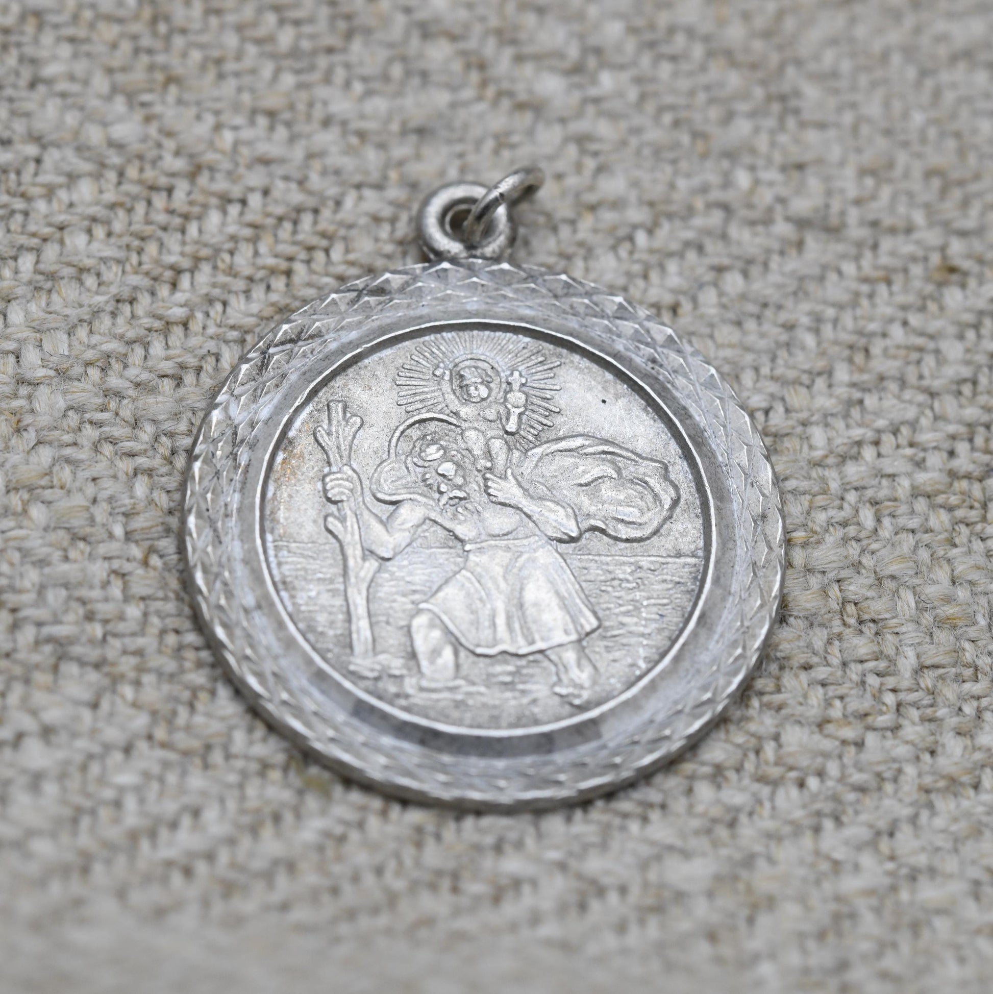 Vintage Sterling Silver St. Christopher Pendant - Embossed Relief | Saint of Travelling | Religious Jewellery | Gift for Charm Bracelet