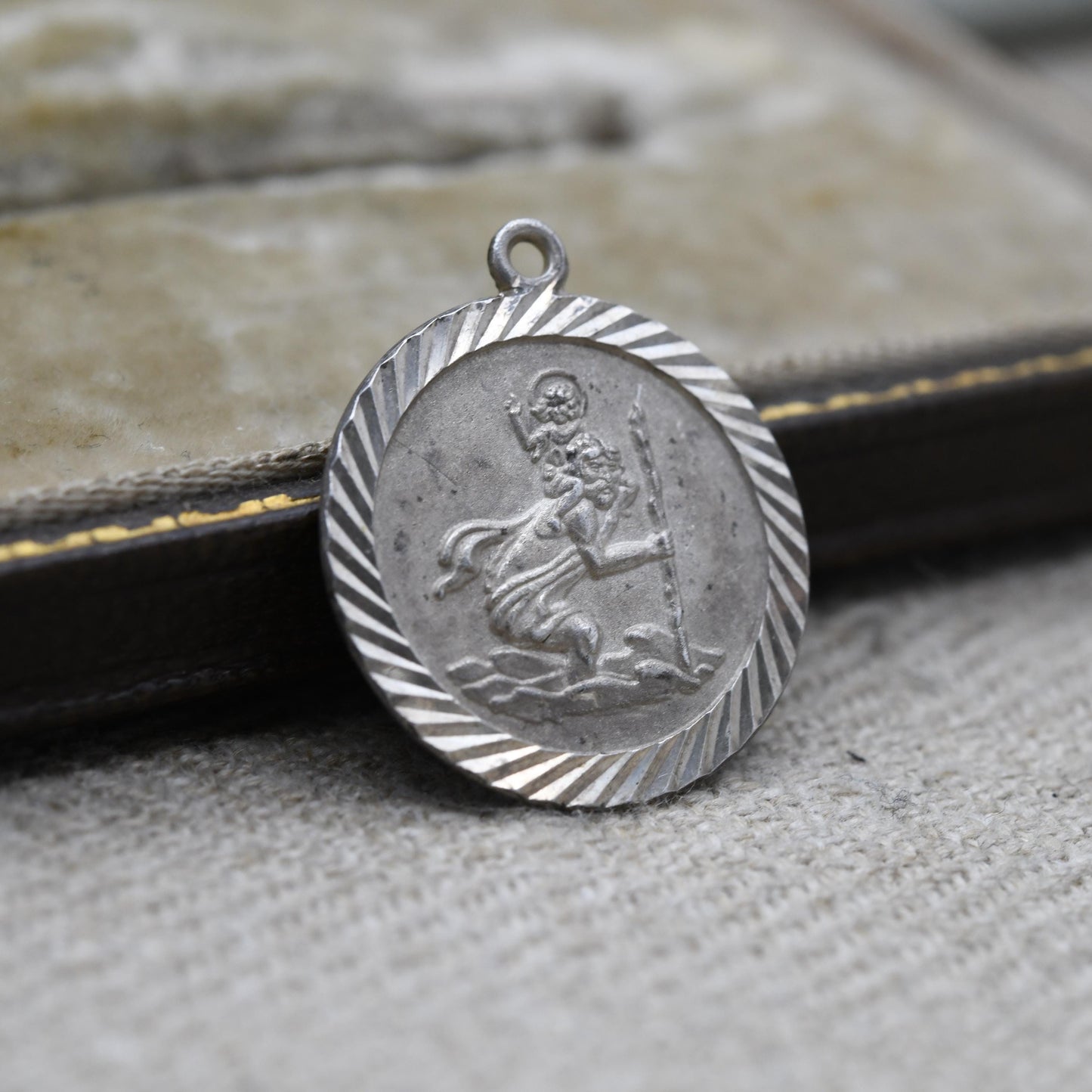 Vintage Sterling Silver St. Christopher Pendant - Embossed Relief | Circle Shape | Saint of Travelling | Religious | Gift for Charm Necklace