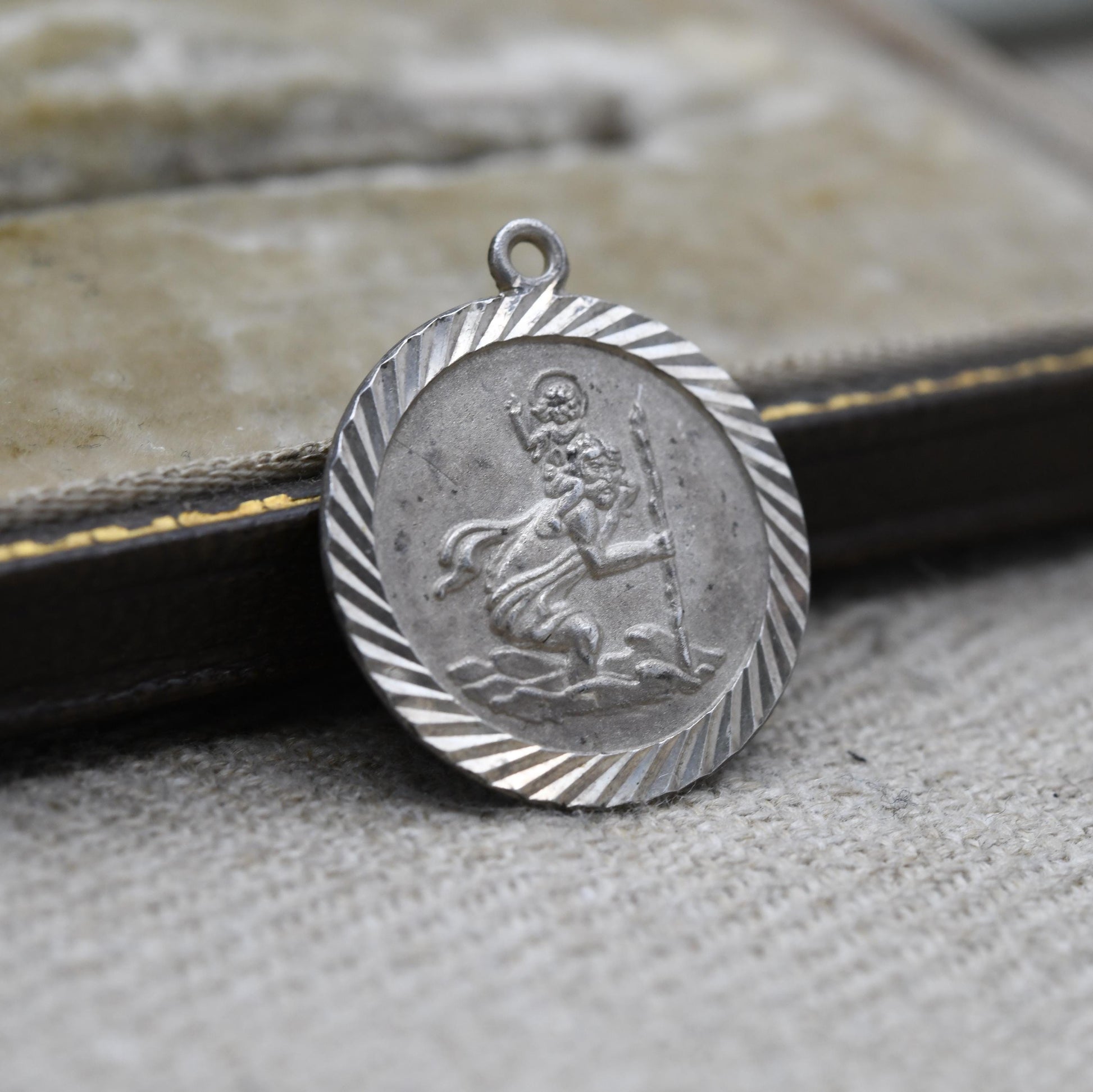 Vintage Sterling Silver St. Christopher Pendant - Embossed Relief | Circle Shape | Saint of Travelling | Religious | Gift for Charm Necklace