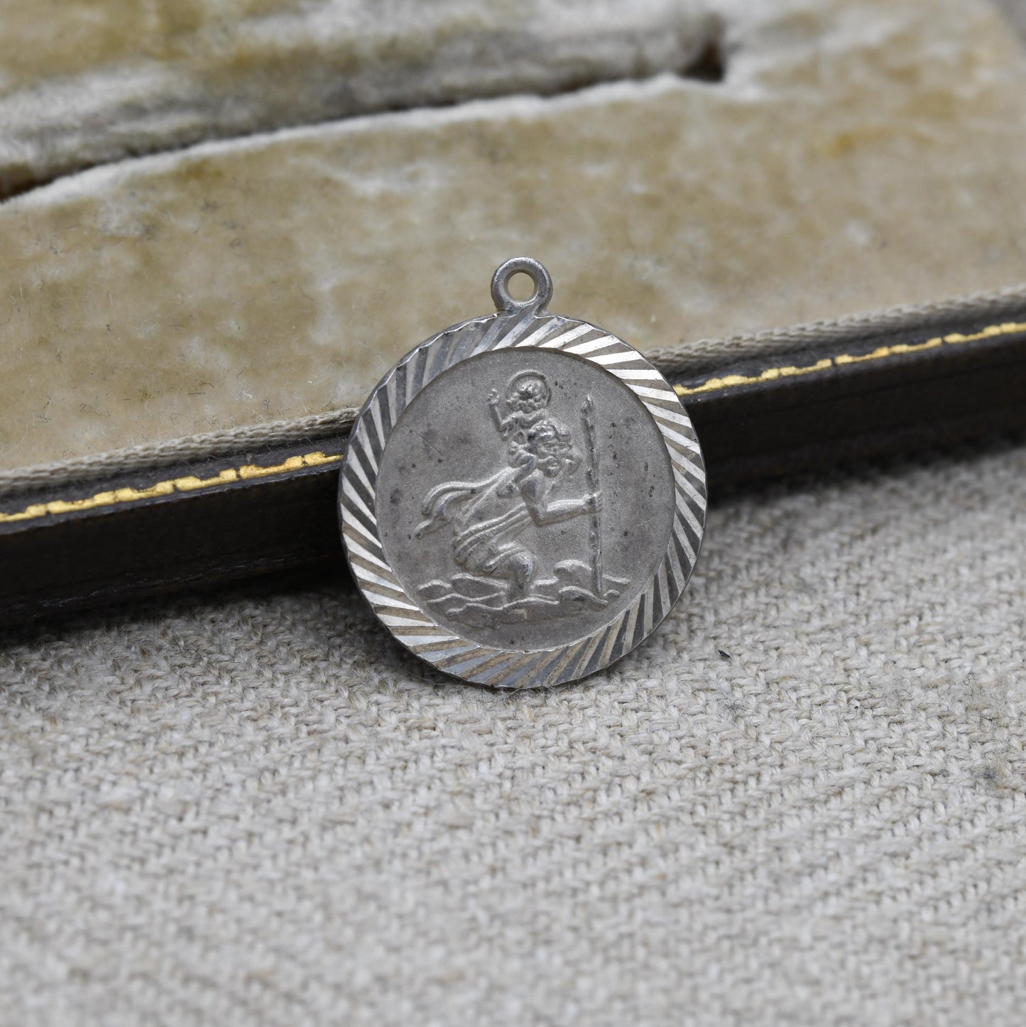 Vintage Sterling Silver St. Christopher Pendant - Embossed Relief | Circle Shape | Saint of Travelling | Religious | Gift for Charm Necklace