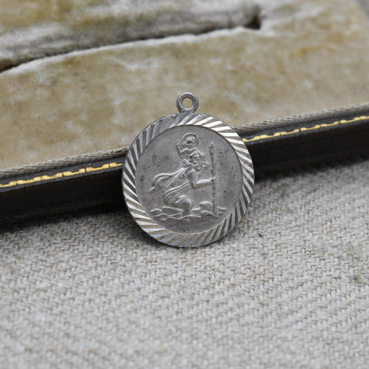 Vintage Sterling Silver St. Christopher Pendant - Embossed Relief | Circle Shape | Saint of Travelling | Religious | Gift for Charm Necklace