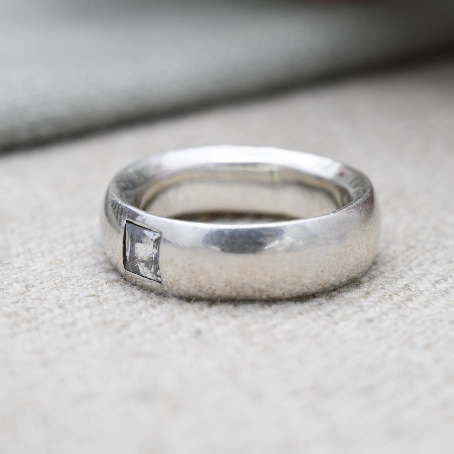Sterling Silver Clear Stone Solitaire Band Ring - Large White Stone | Minimalist Ring | UK Size - N | US Size - 7
