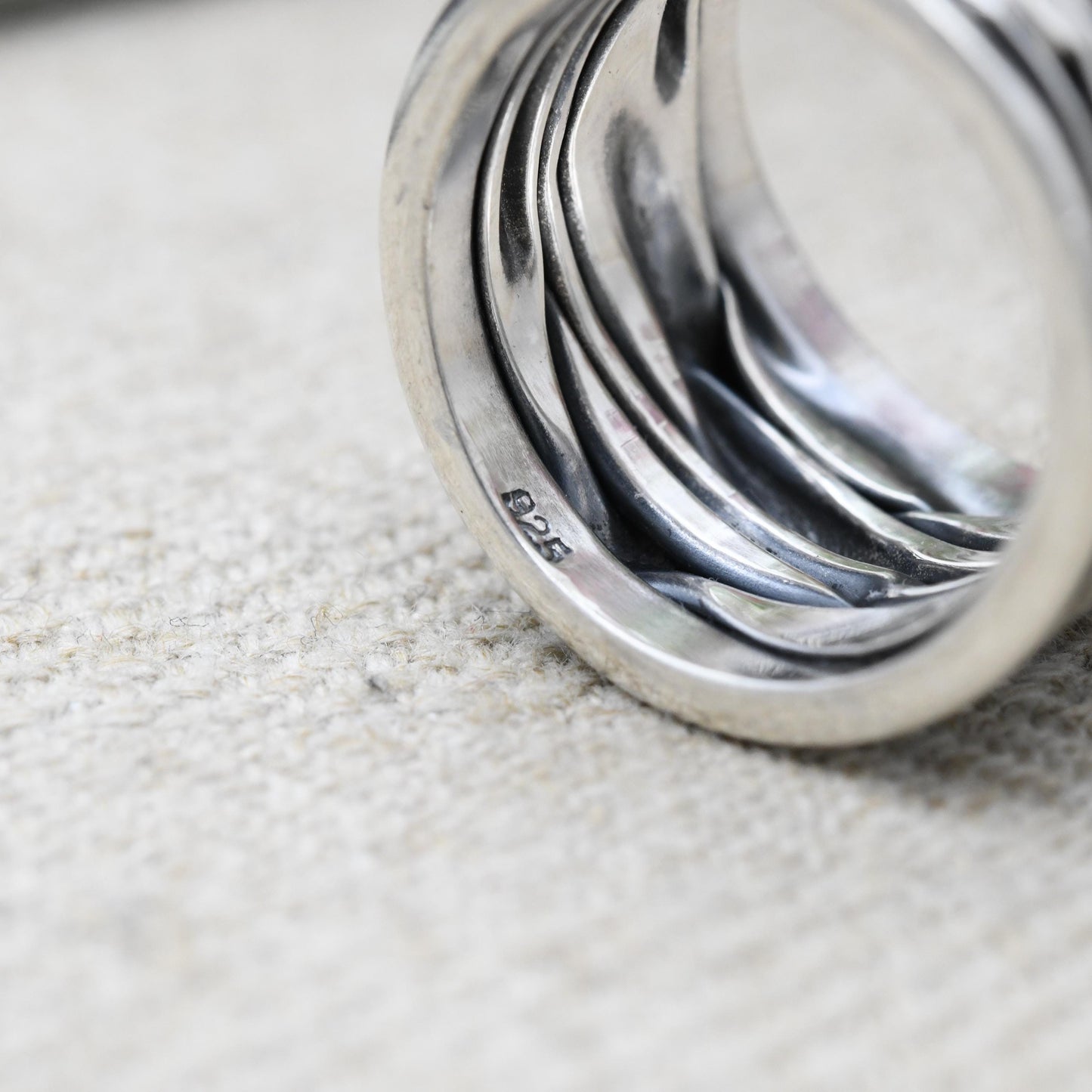 Vintage Sterling Silver Abstract Textured Band Ring - Modernist Large Unique Jewellery | UK Size - P | US Size - 7 1/4
