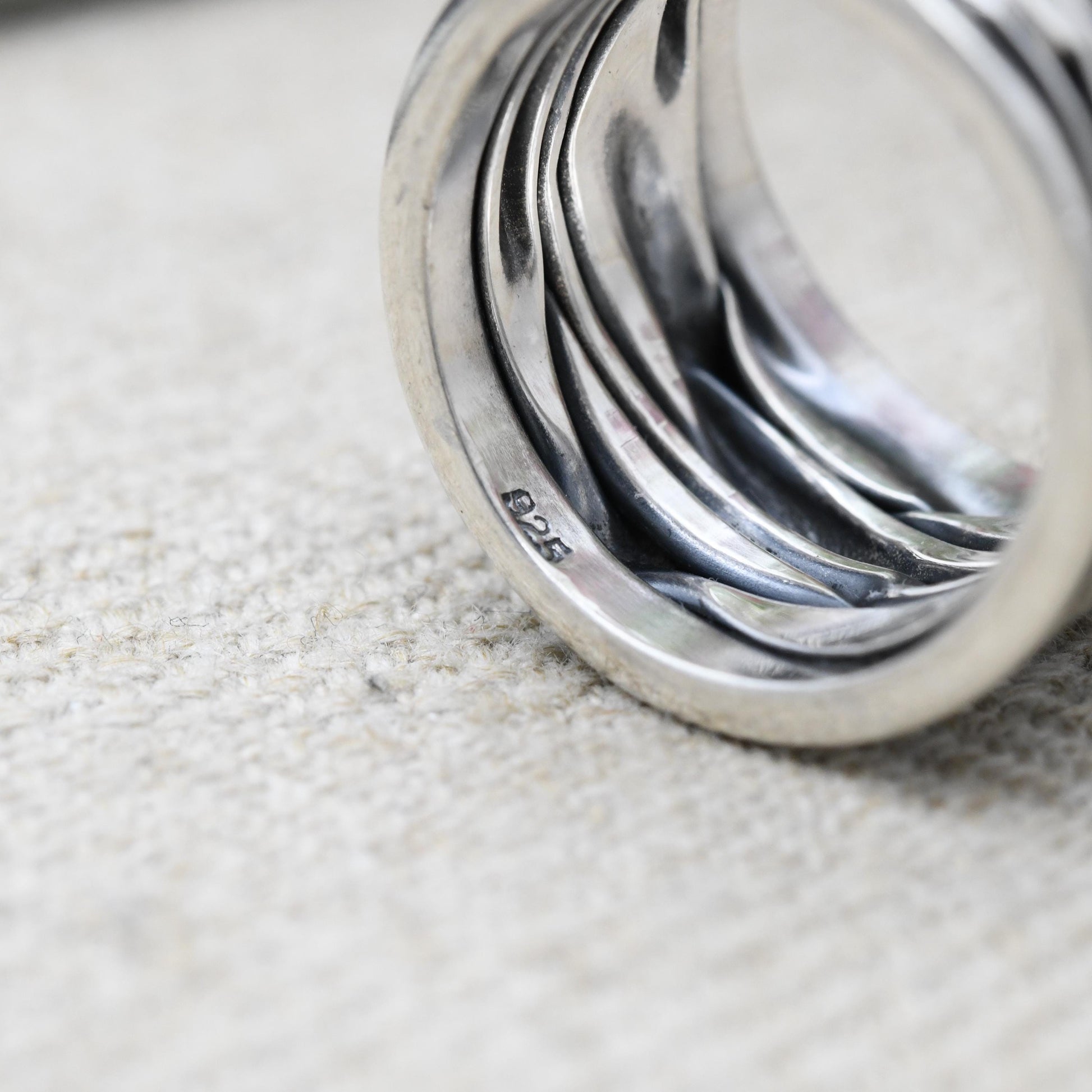 Vintage Sterling Silver Abstract Textured Band Ring - Modernist Large Unique Jewellery | UK Size - P | US Size - 7 1/4