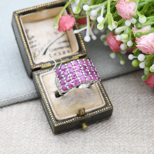 Vintage Sterling Silver Ruby Ring - Gorgeous Pavé Setting | Pretty Gift for Her | UK Size - M | US Size - 6 1/2