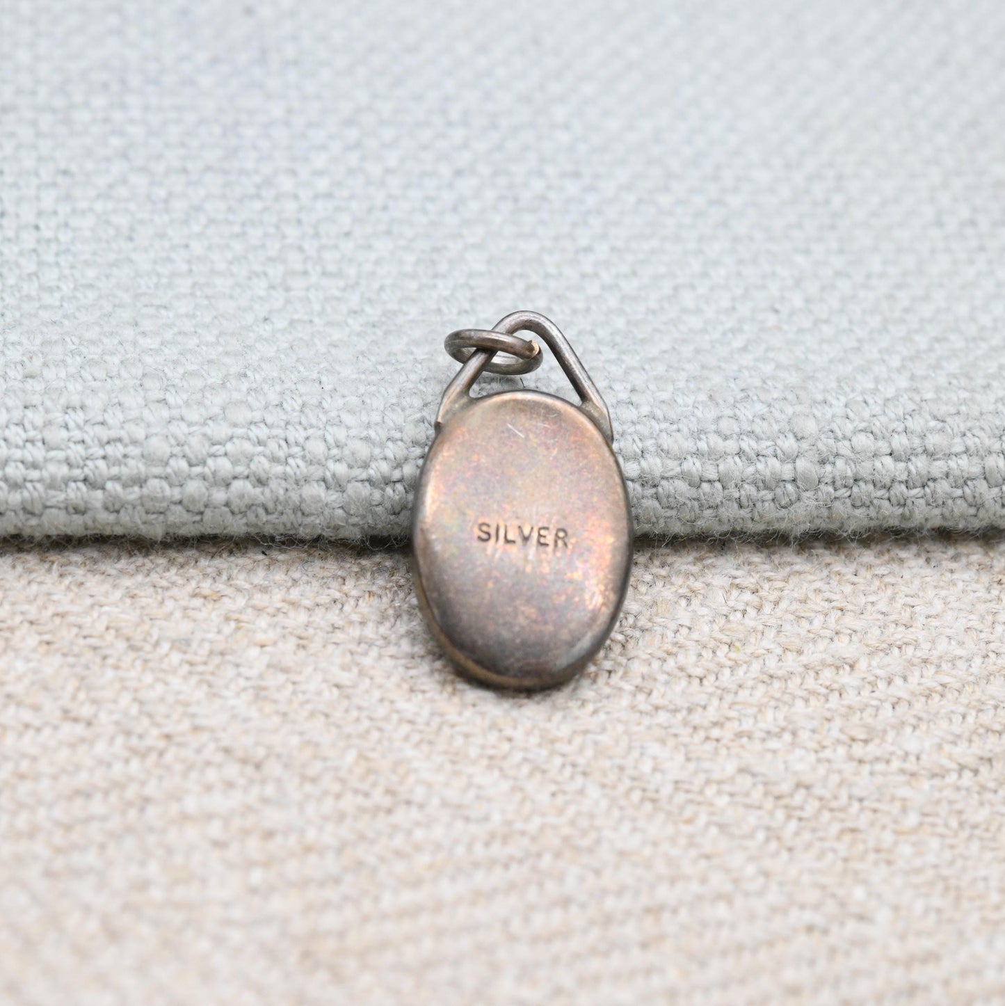 Vintage Sterling Silver and Ceramic Flower Pendant - Small Oval Necklace