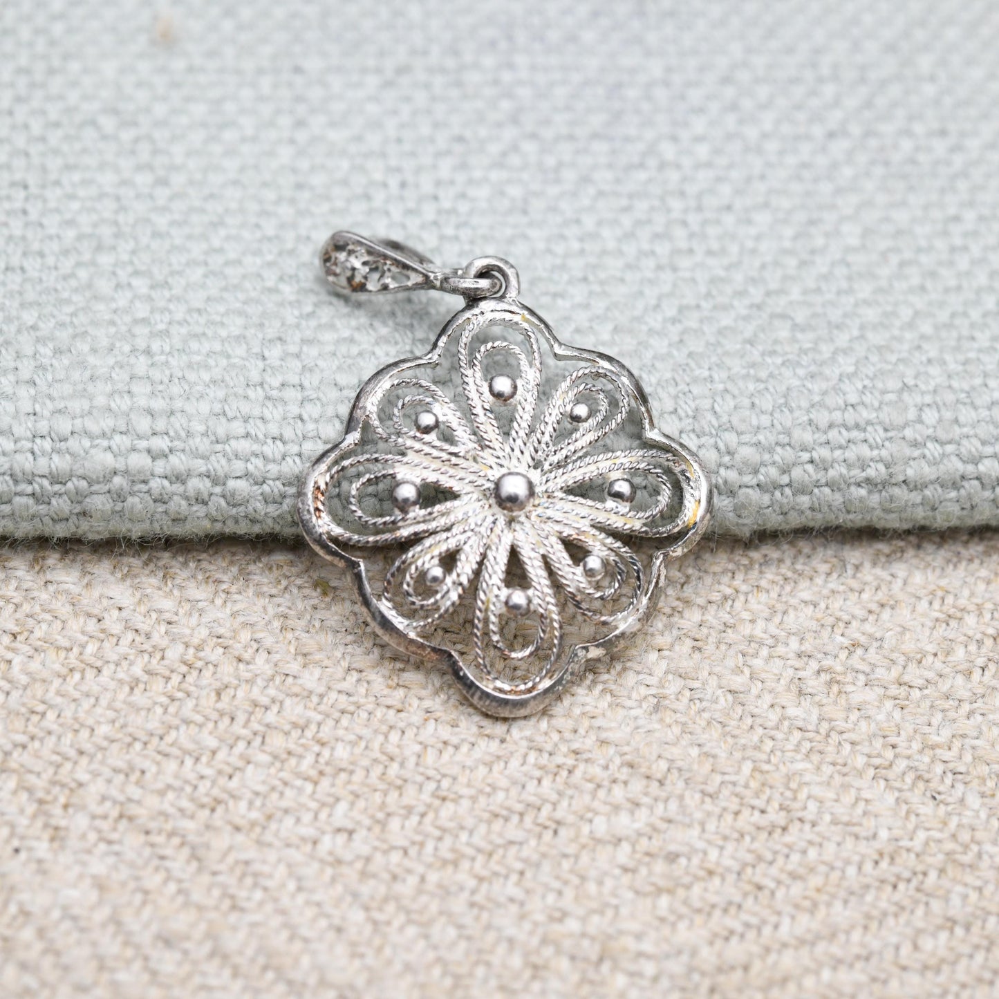 Vintage Sterling Silver Filigree Pendant Necklace - Ornate Openwork | Floral Diamons Shape | Filigree Design | Gift for Pendant Necklace