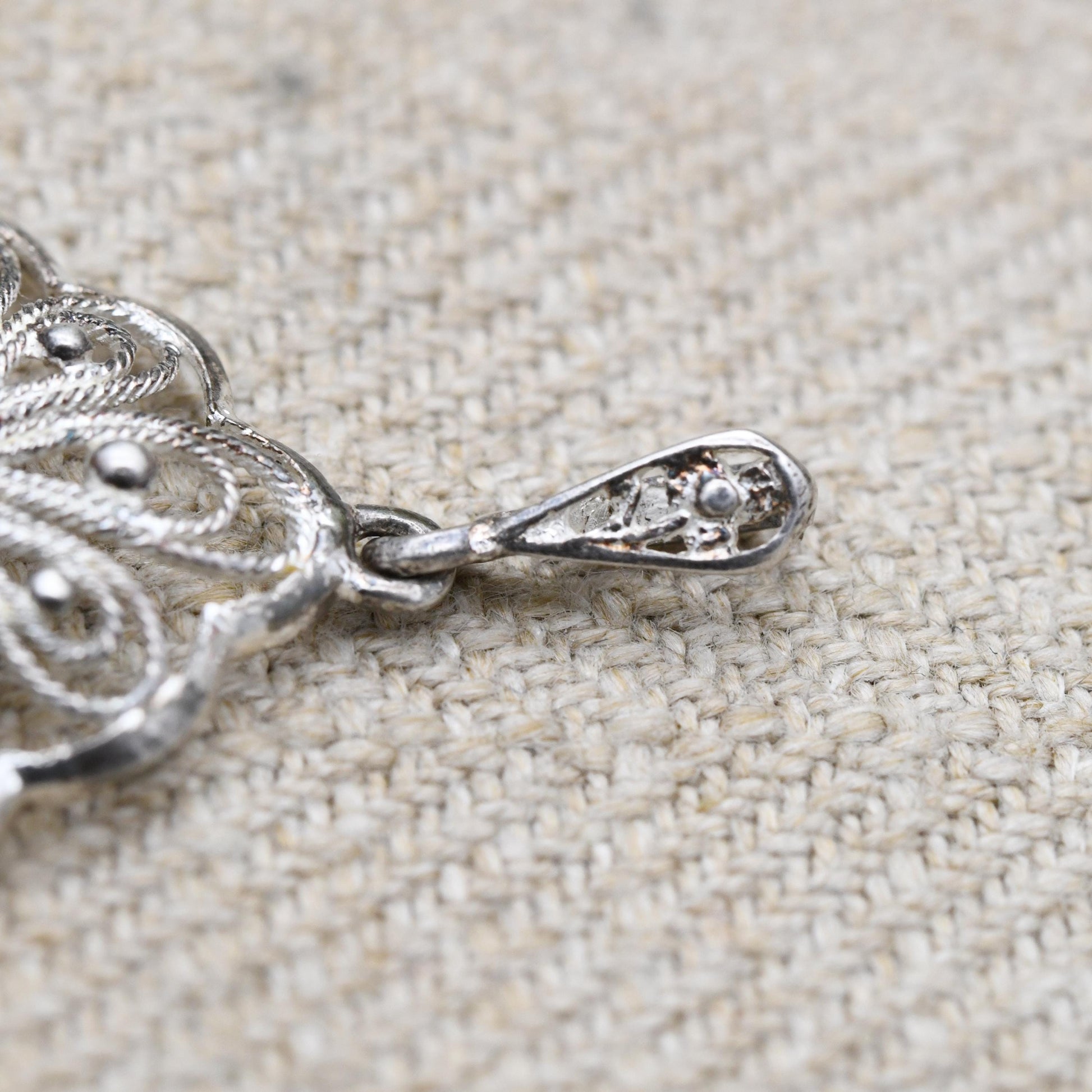 Vintage Sterling Silver Filigree Pendant Necklace - Ornate Openwork | Floral Diamons Shape | Filigree Design | Gift for Pendant Necklace