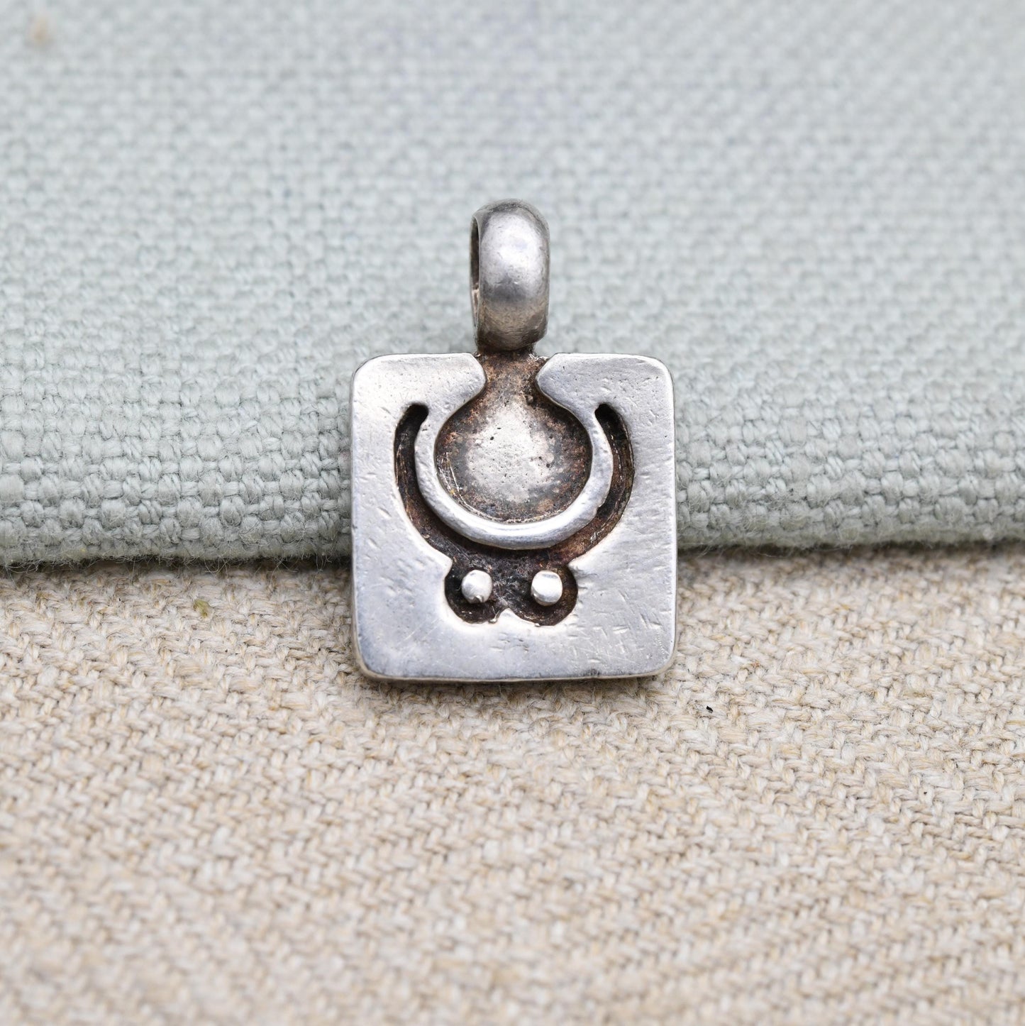 Vintage Sterling Silver Abstract Symbol Pendant - American | Mexico | Mid-Century | Minimalist Ring | Chunky Necklace Stack Charm