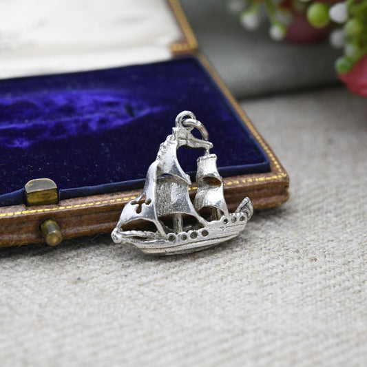 Vintage Silver Sailing Ship Charm Pendant - Cute Collectable Boat | Gift for Charm Bracelet or Charm Necklace