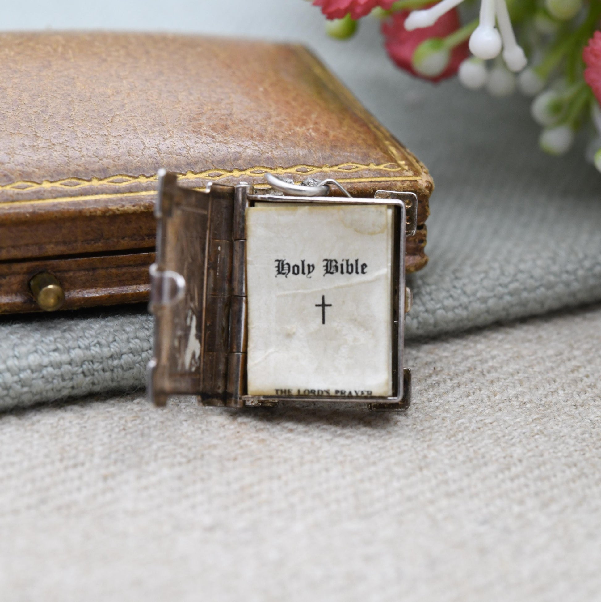 Vintage Sterling Silver Bible Opening Charm Pendant - The Lord's Prayer | Religion | Book | Gift for Charm Bracelet Necklace Stack
