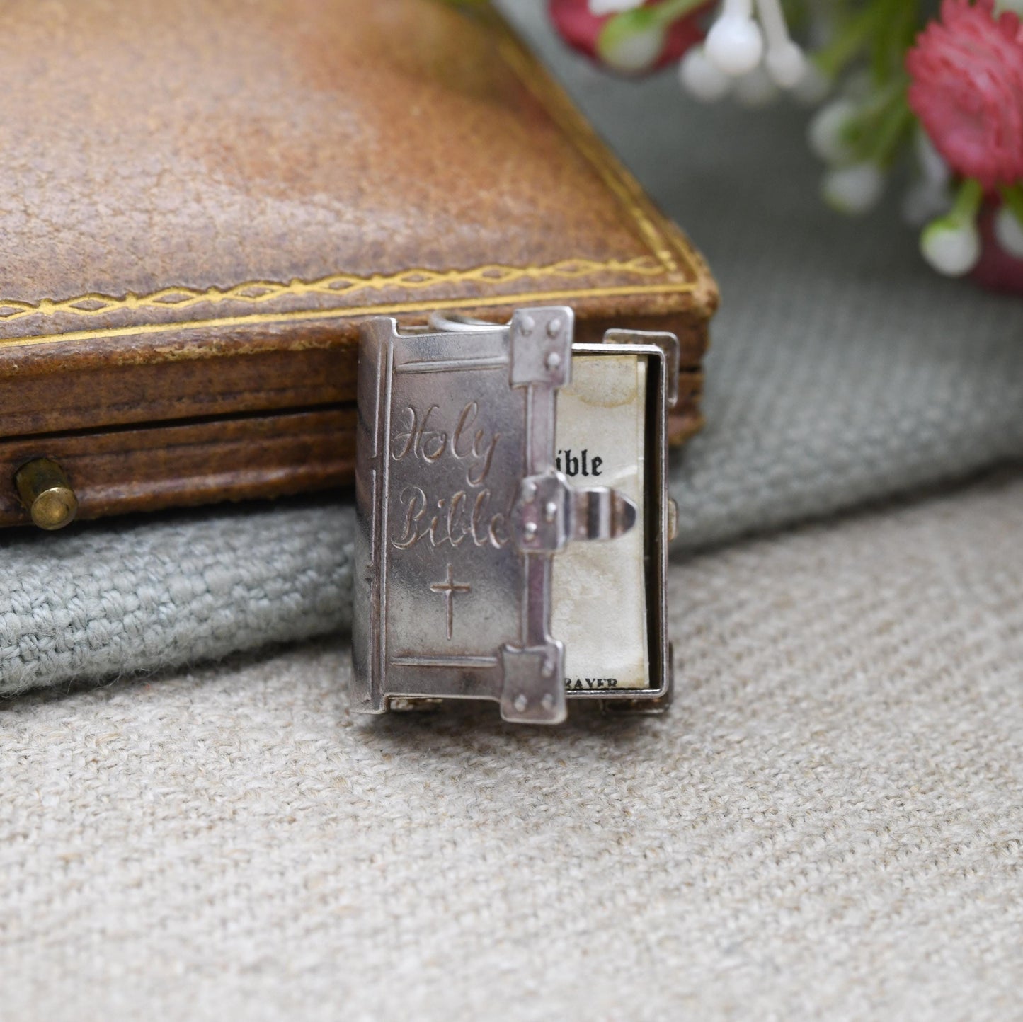 Vintage Sterling Silver Bible Opening Charm Pendant - The Lord's Prayer | Religion | Book | Gift for Charm Bracelet Necklace Stack