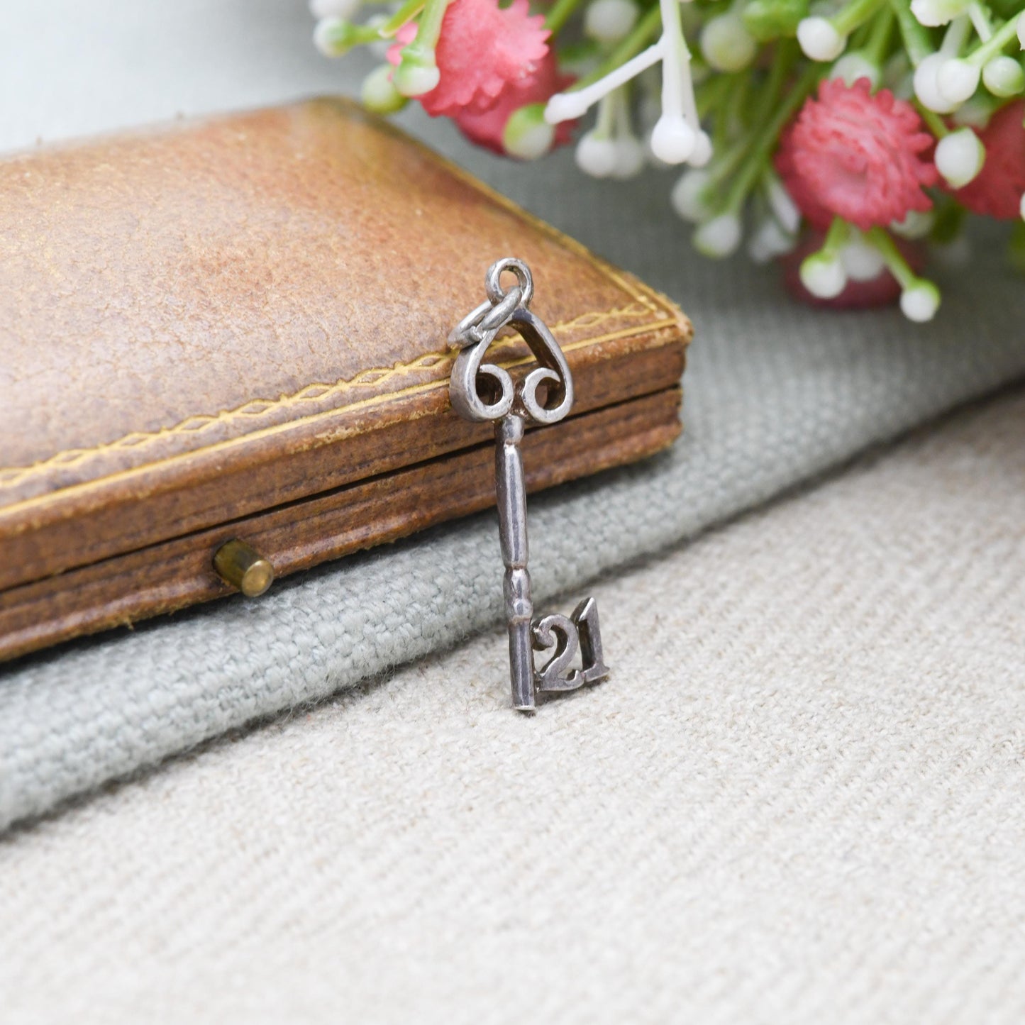 Vintage Sterling Silver 21 Key Charm Pendant - Birthday | Best Wishes | Door | Lock | Souvenir Gift for Charm Bracelet