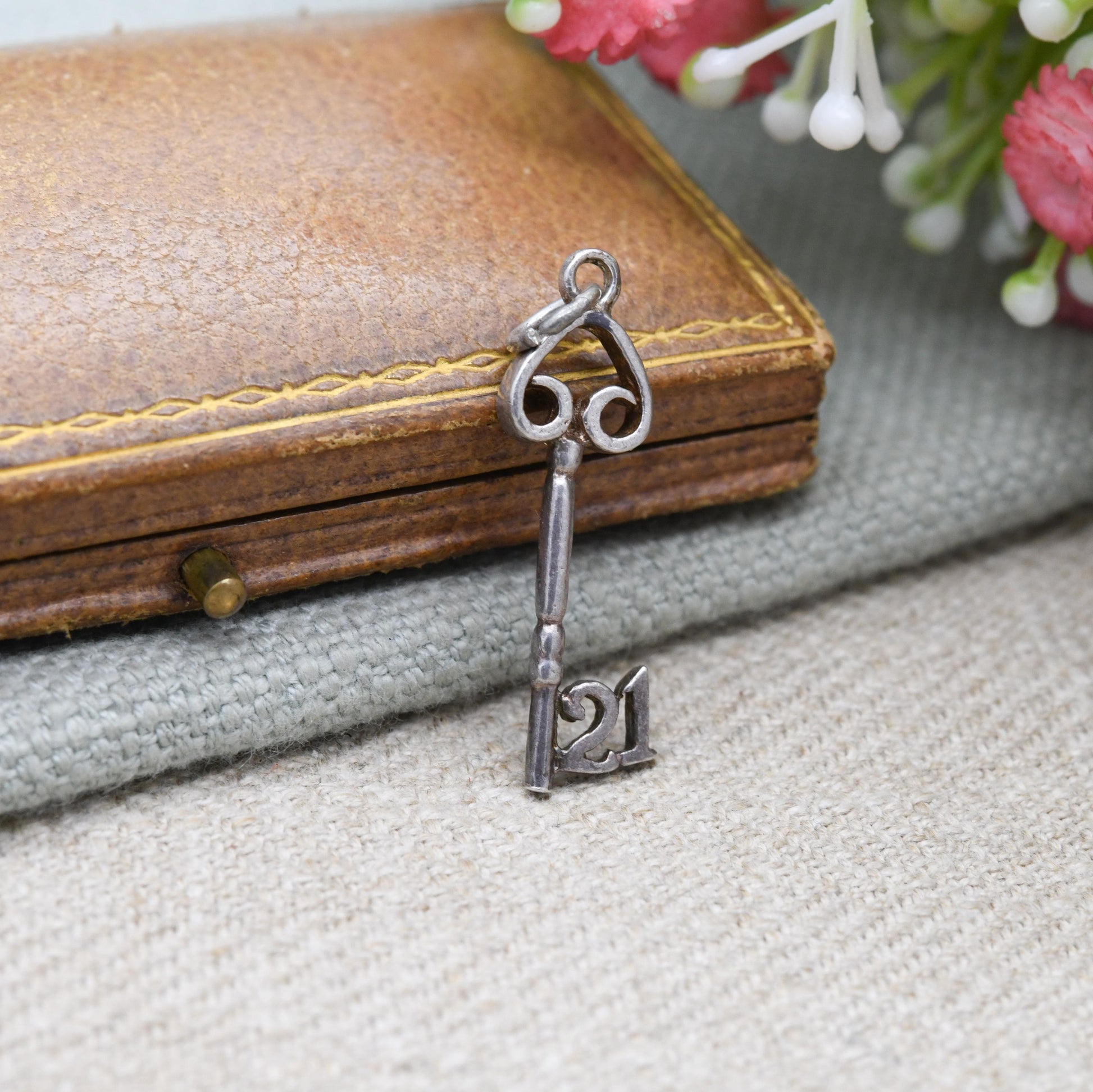 Vintage Sterling Silver 21 Key Charm Pendant - Birthday | Best Wishes | Door | Lock | Souvenir Gift for Charm Bracelet