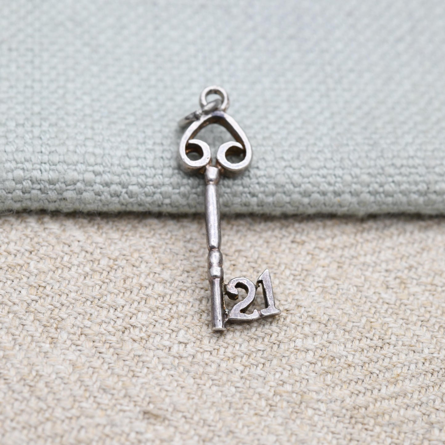 Vintage Sterling Silver 21 Key Charm Pendant - Birthday | Best Wishes | Door | Lock | Souvenir Gift for Charm Bracelet