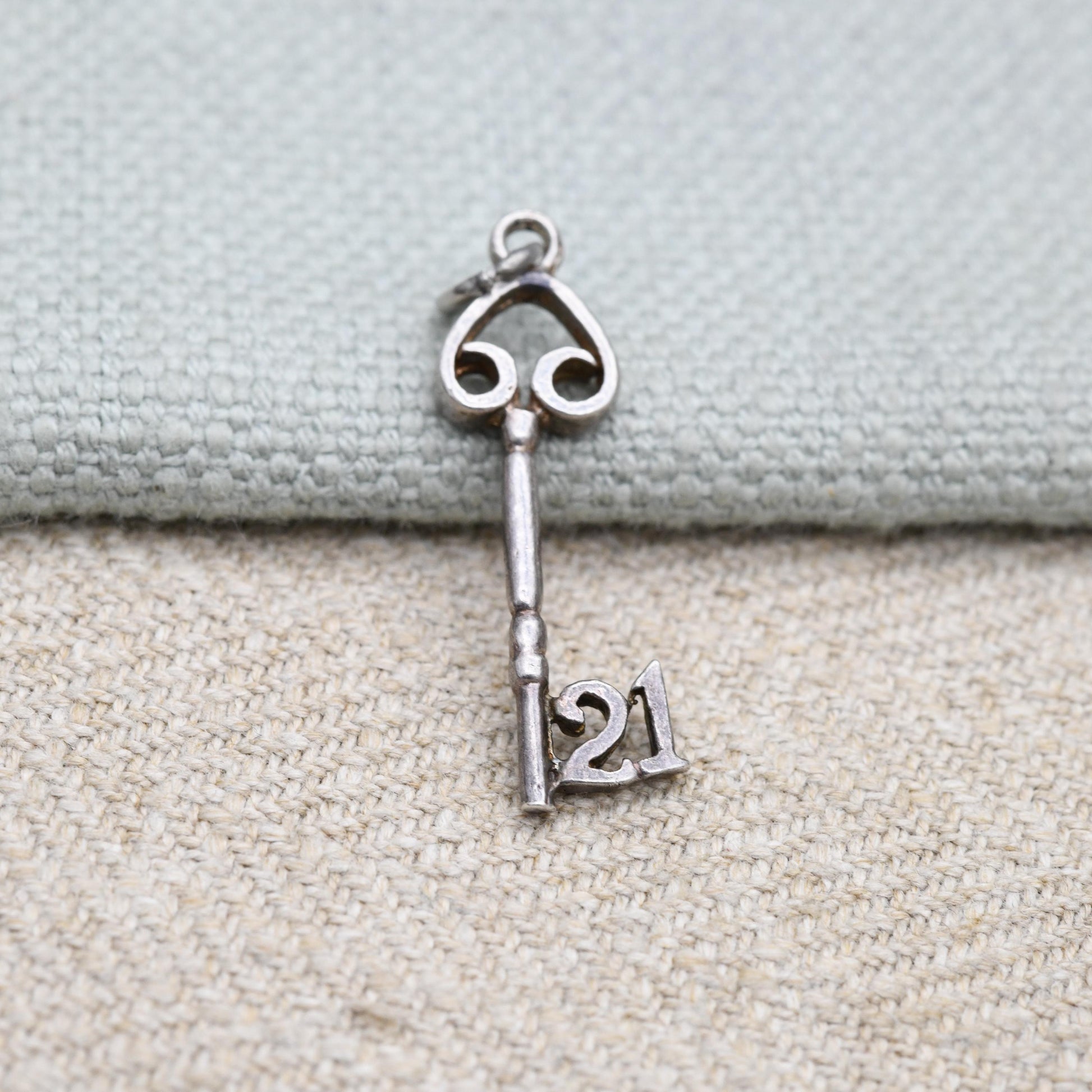 Vintage Sterling Silver 21 Key Charm Pendant - Birthday | Best Wishes | Door | Lock | Souvenir Gift for Charm Bracelet