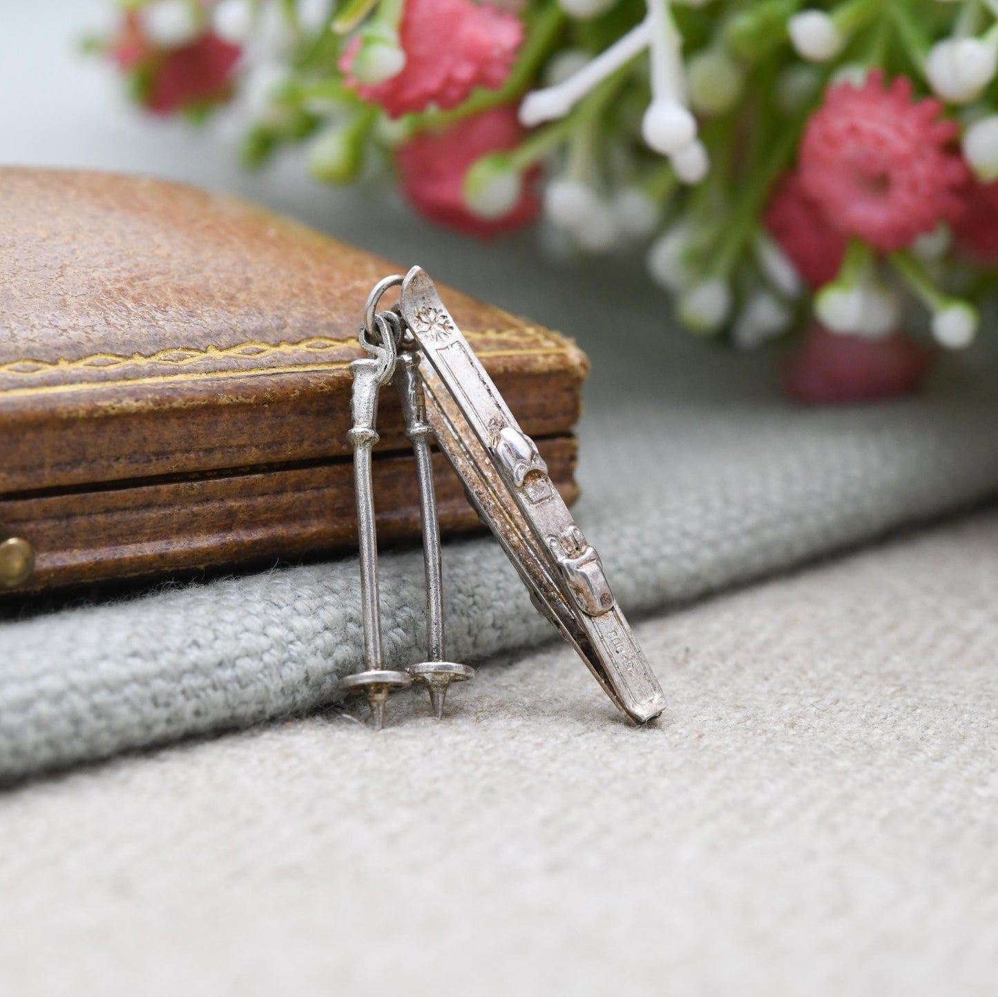 Vintage Silver Skiing Charm Pendant - Ski Pole | Skiing | Winter | Snow Sports | Gift for Charm Bracelet