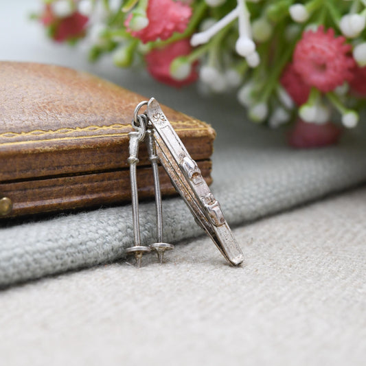 Vintage Silver Skiing Charm Pendant - Ski Pole | Skiing | Winter | Snow Sports | Gift for Charm Bracelet