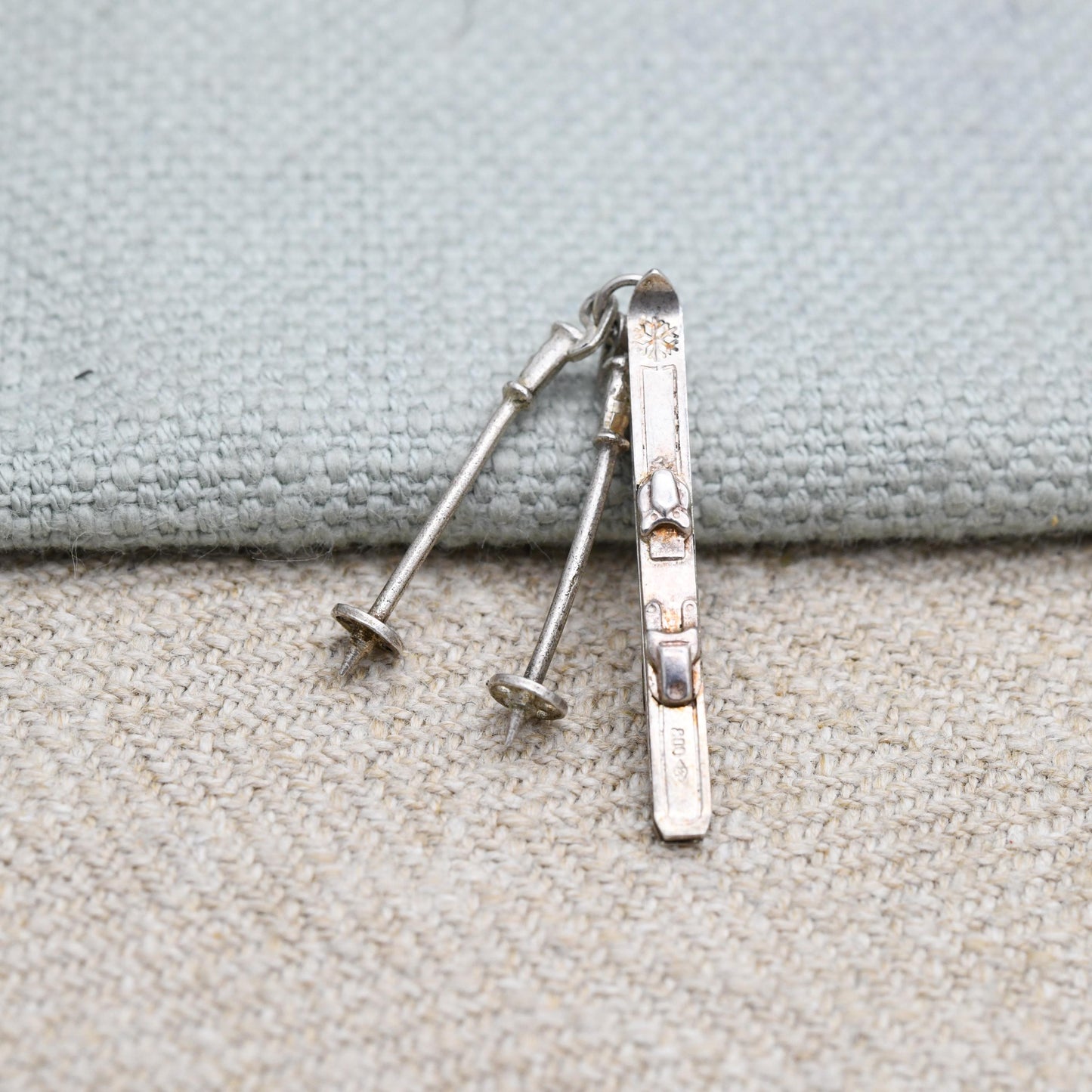 Vintage Silver Skiing Charm Pendant - Ski Pole | Skiing | Winter | Snow Sports | Gift for Charm Bracelet