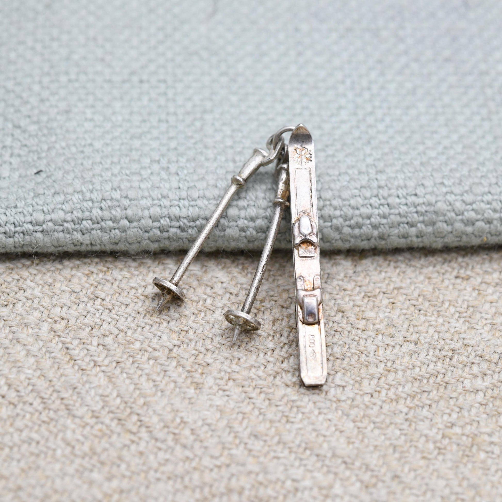 Vintage Silver Skiing Charm Pendant - Ski Pole | Skiing | Winter | Snow Sports | Gift for Charm Bracelet