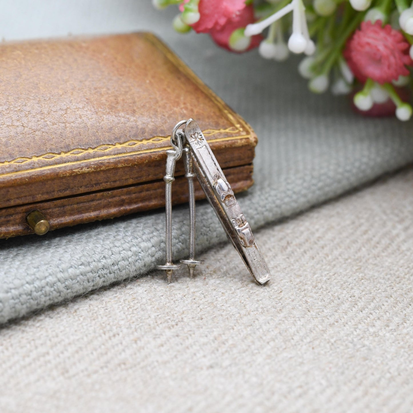 Vintage Silver Skiing Charm Pendant - Ski Pole | Skiing | Winter | Snow Sports | Gift for Charm Bracelet