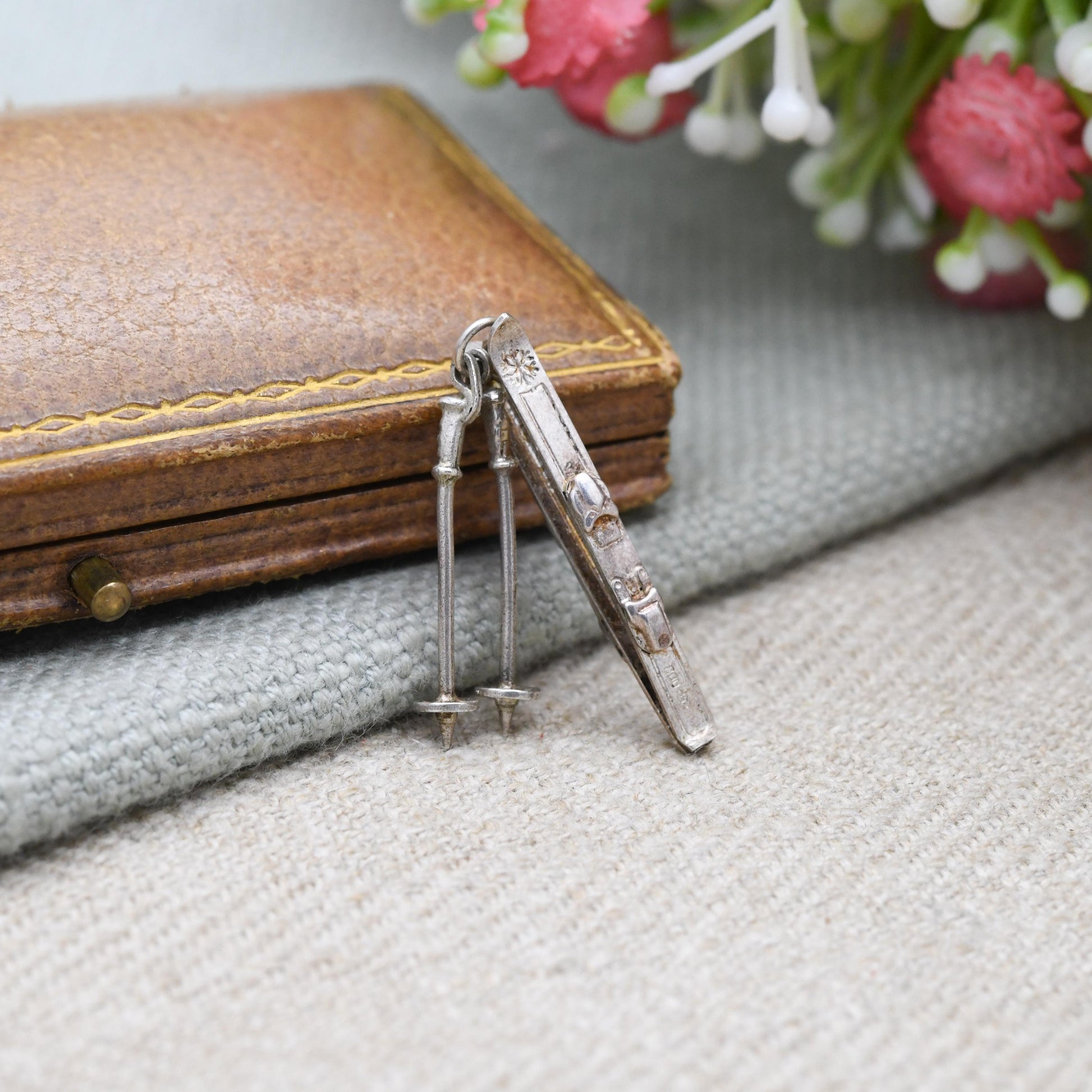 Vintage Silver Skiing Charm Pendant - Ski Pole | Skiing | Winter | Snow Sports | Gift for Charm Bracelet