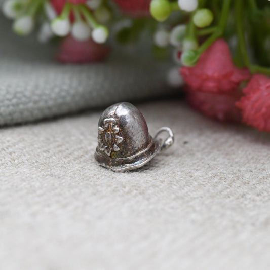 Vintage Sterling Silver Firefighters Helmet Charm Pendant - Fireman | Police Officer Hat | Gift for Charm Bracelet