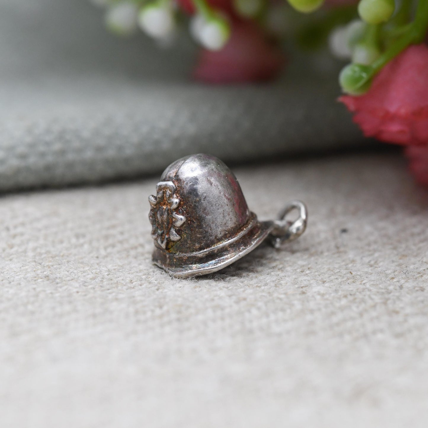 Vintage Sterling Silver Firefighters Helmet Charm Pendant - Fireman | Police Officer Hat | Gift for Charm Bracelet