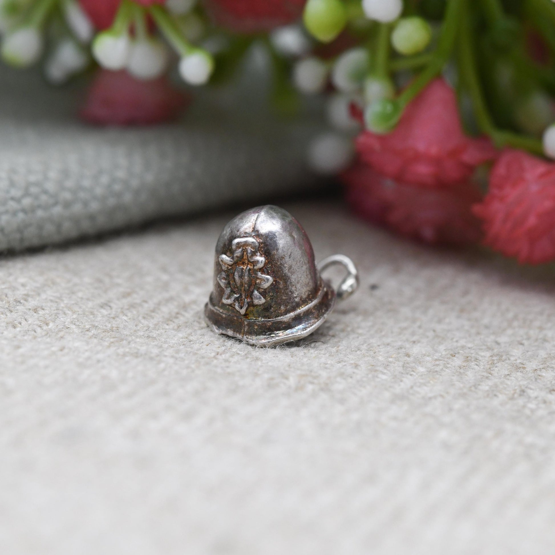 Vintage Sterling Silver Firefighters Helmet Charm Pendant - Fireman | Police Officer Hat | Gift for Charm Bracelet