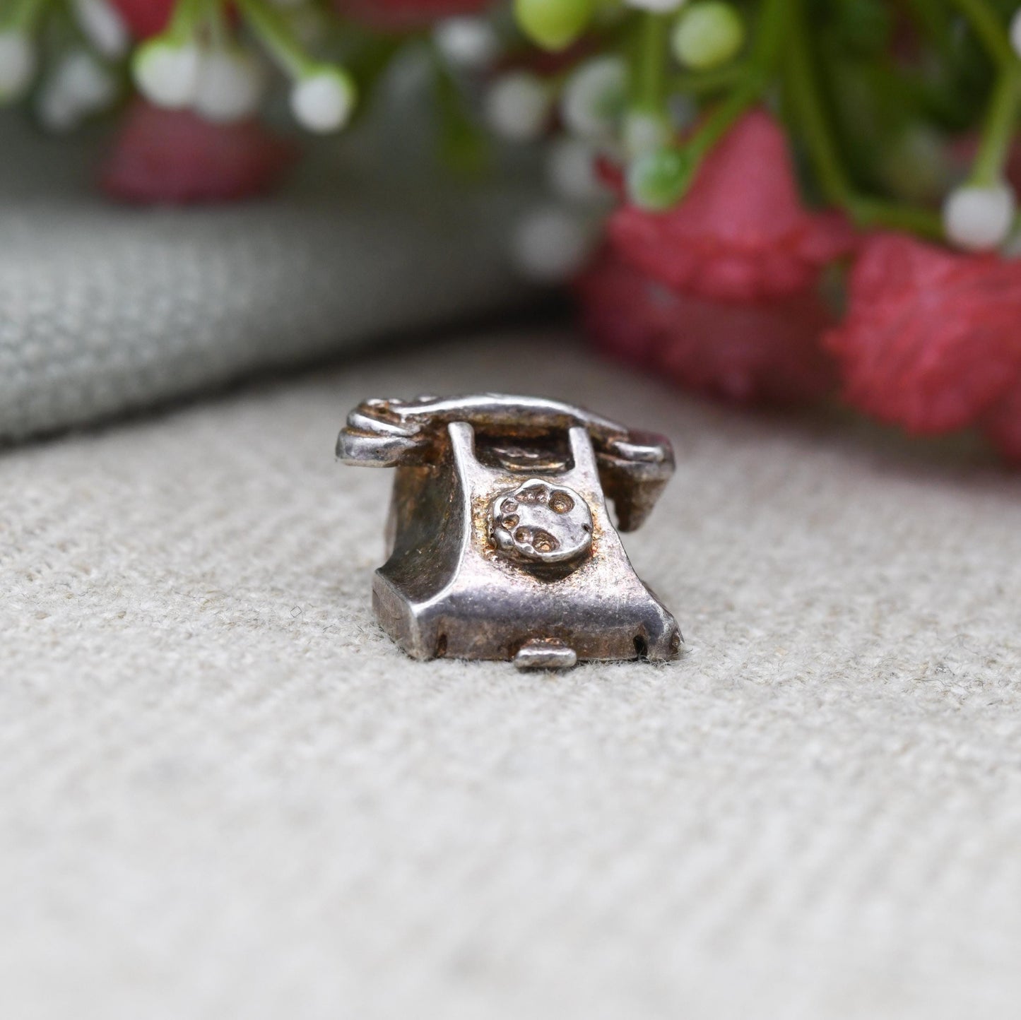 Vintage Sterling Silver Old Style Telephone Charm Pendant - Bakelite Style Phone | Landline | Gift for Charm Bracelet