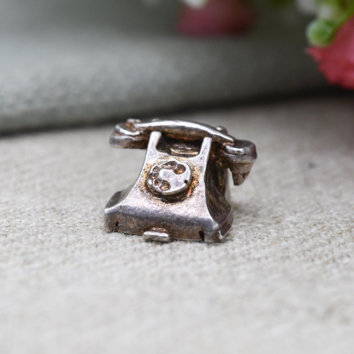 Vintage Sterling Silver Old Style Telephone Charm Pendant - Bakelite Style Phone | Landline | Gift for Charm Bracelet