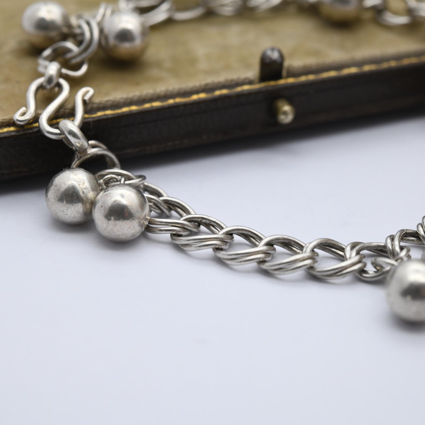 Vintage Sterling Silver Ball Chain Bracelet - Double Rounded Curb Links | Charm Bracelet