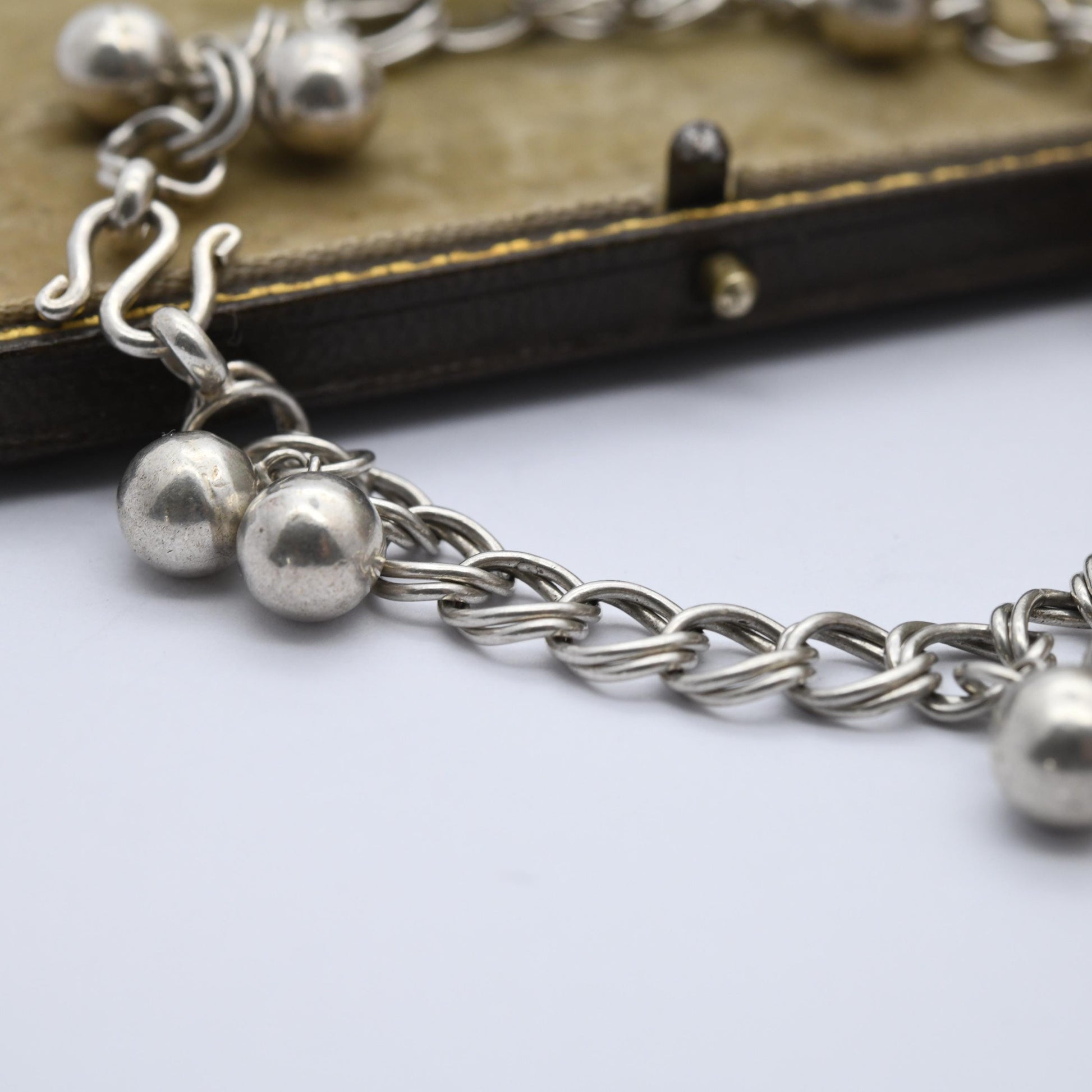 Vintage Sterling Silver Ball Chain Bracelet - Double Rounded Curb Links | Charm Bracelet