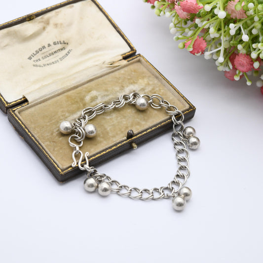 Vintage Sterling Silver Ball Chain Bracelet - Double Rounded Curb Links | Charm Bracelet