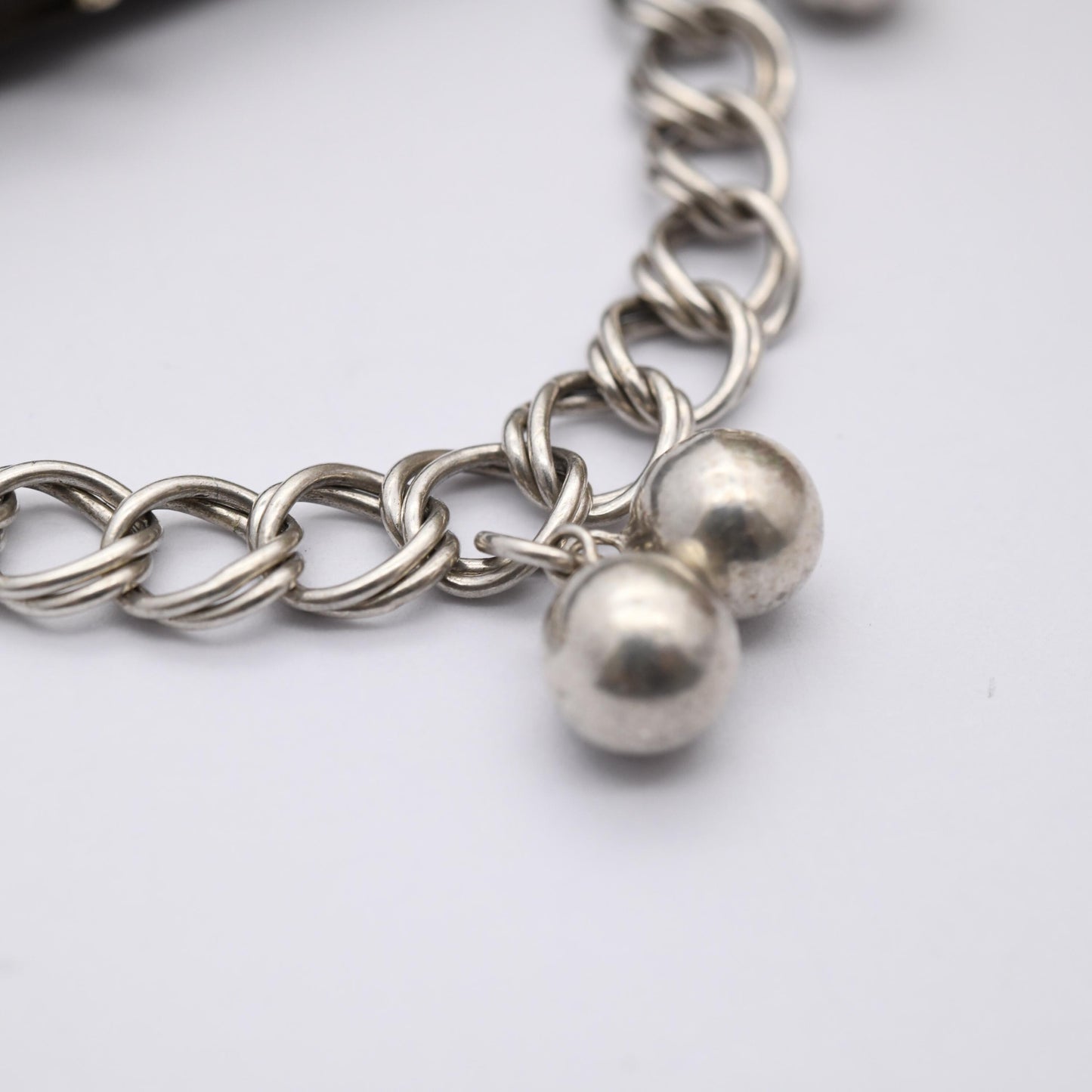 Vintage Sterling Silver Ball Chain Bracelet - Double Rounded Curb Links | Charm Bracelet