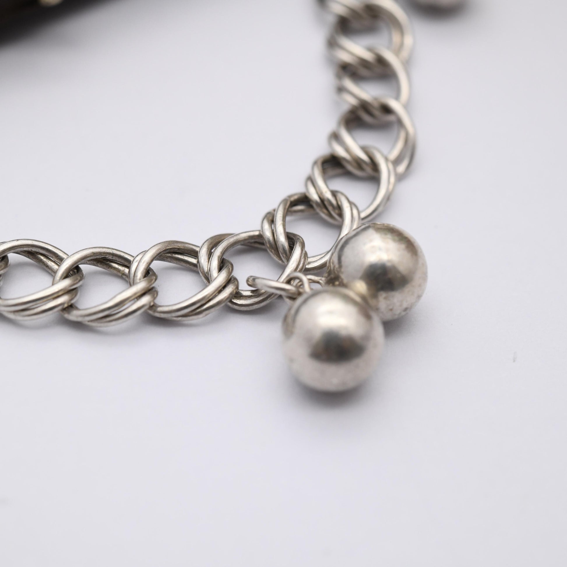 Vintage Sterling Silver Ball Chain Bracelet - Double Rounded Curb Links | Charm Bracelet
