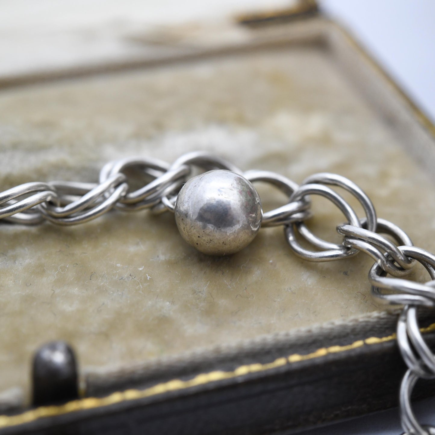 Vintage Sterling Silver Ball Chain Bracelet - Double Rounded Curb Links | Charm Bracelet