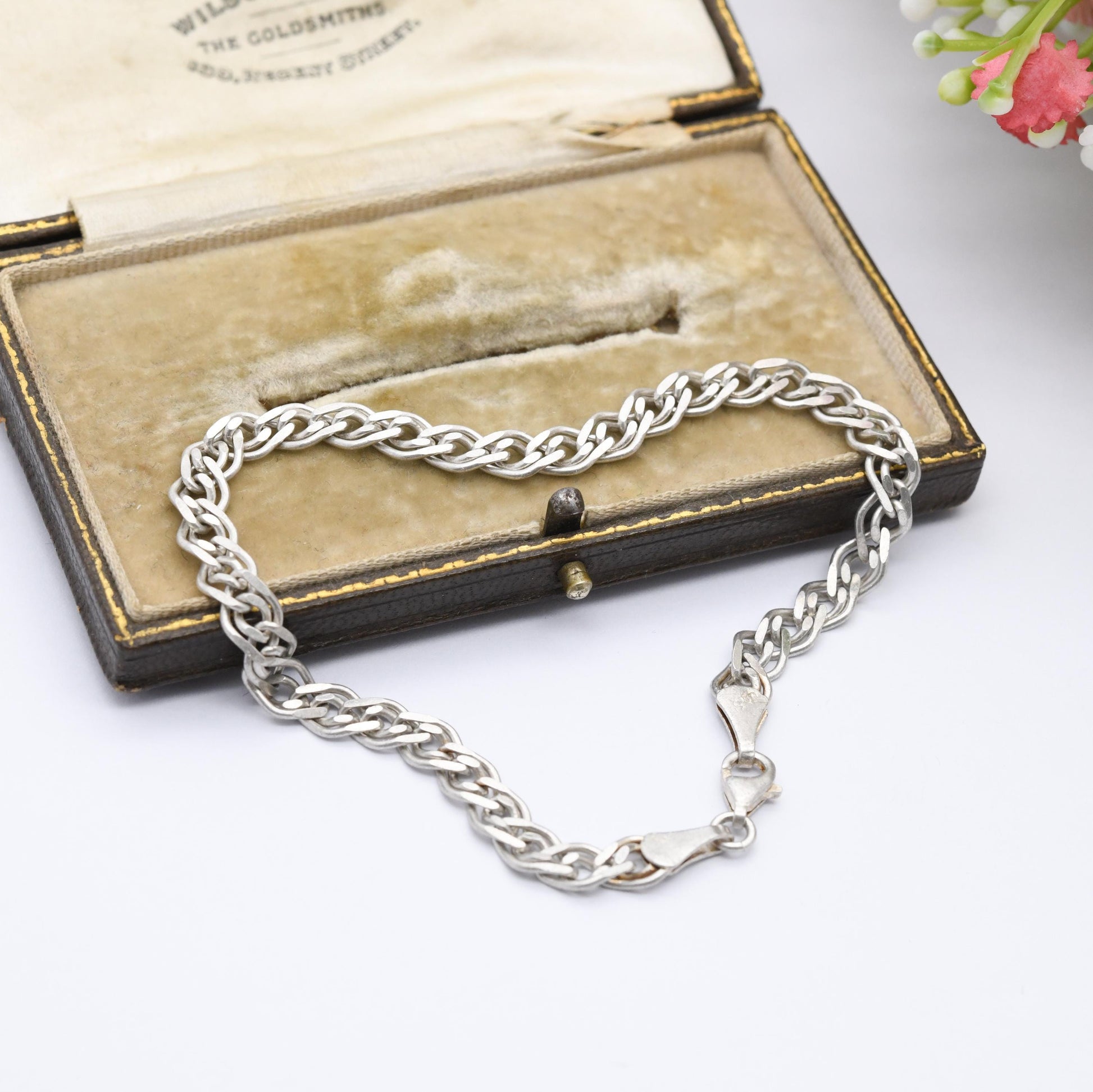 Vintage Sterling Silver Chain Bracelet - Double Flat Curb Links | Unisex | Gift