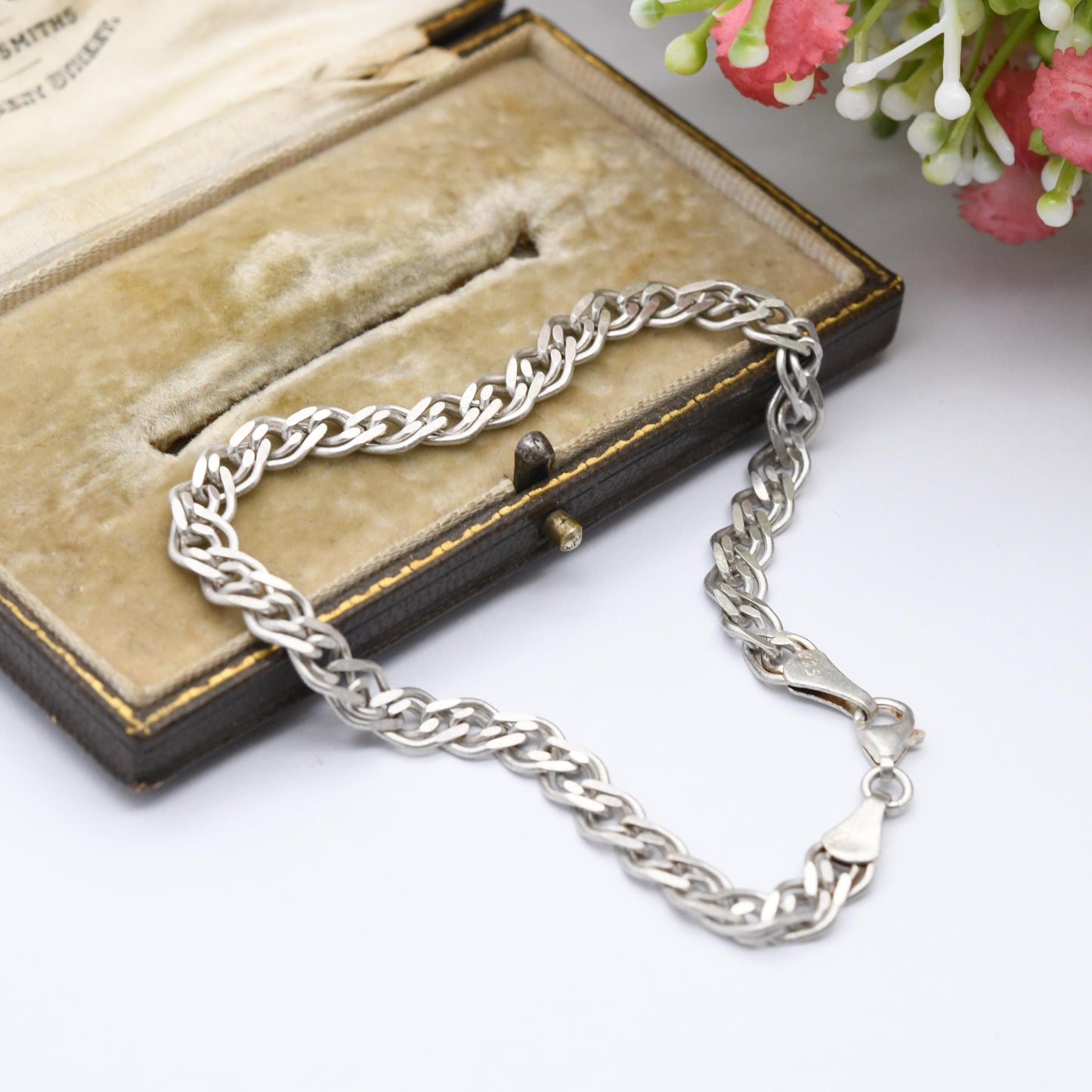 Vintage Sterling Silver Chain Bracelet - Double Flat Curb Links | Unisex | Gift